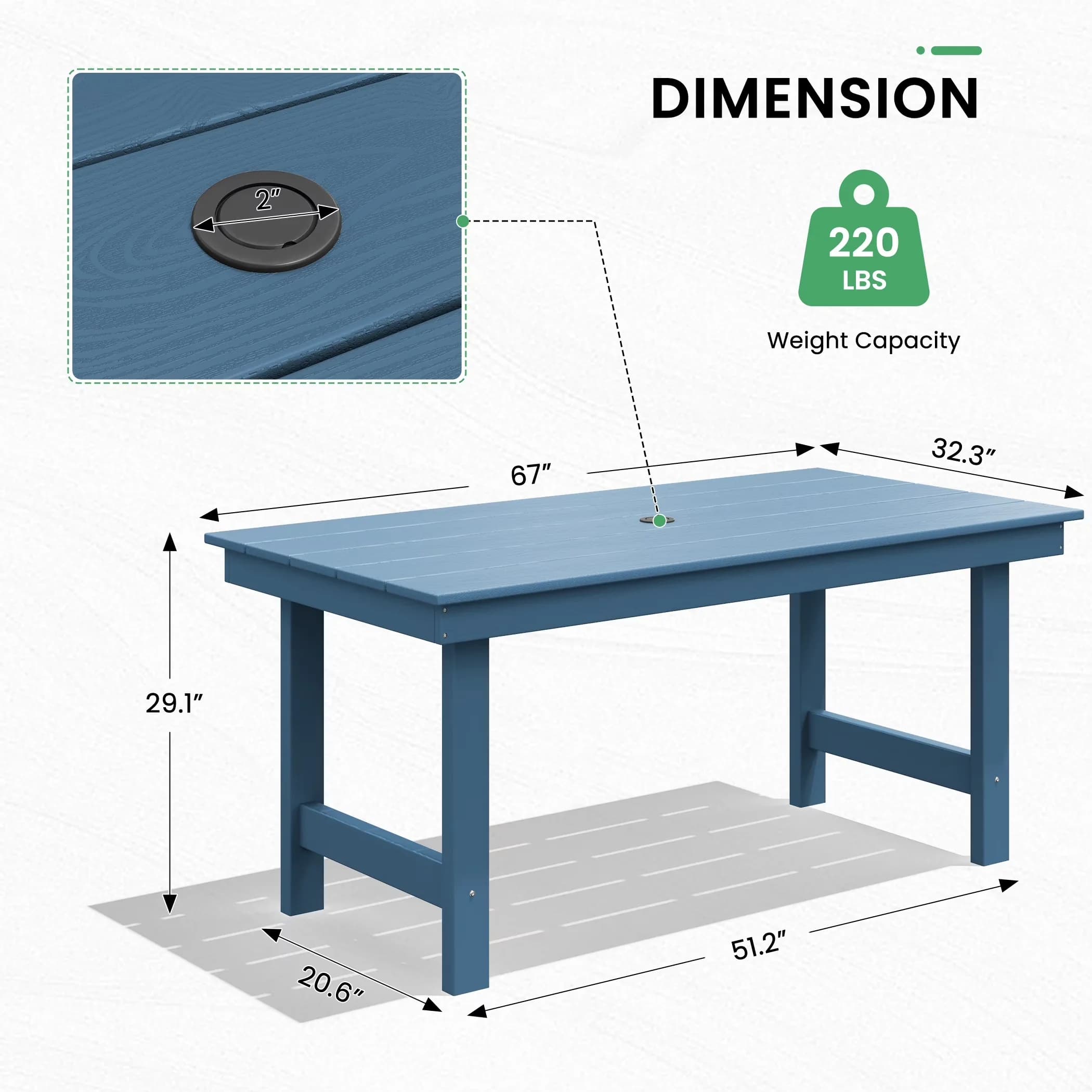 Stylish Patio Dining Set with Weatherproof, 7-Piece Outdoor Table Sets - Armrest Chair Blue Model D36BDC