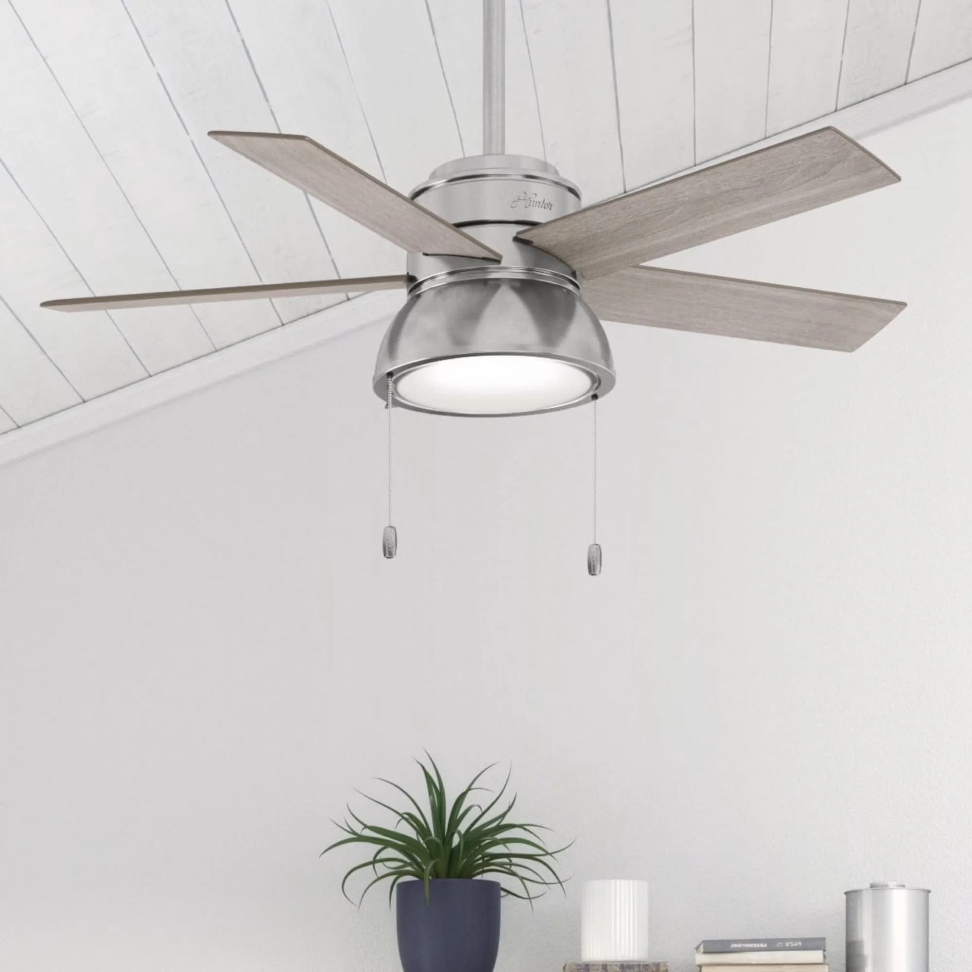 Premium Ceiling Fan with LED, Farmhouse, Reverse Airflow - Glass Silver for Living Room, Bedroom Model CB4DF6