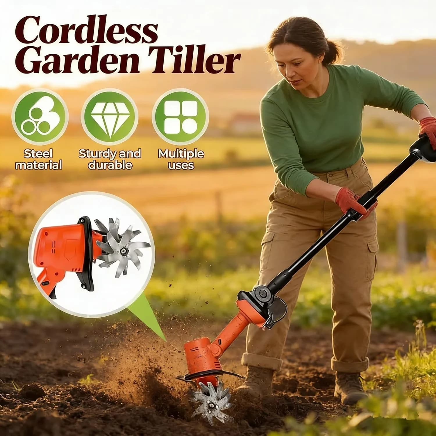 Modern Trillers Cultivator with Battery, 21V, 21V Cordless Mini Tiller - Model 39D735