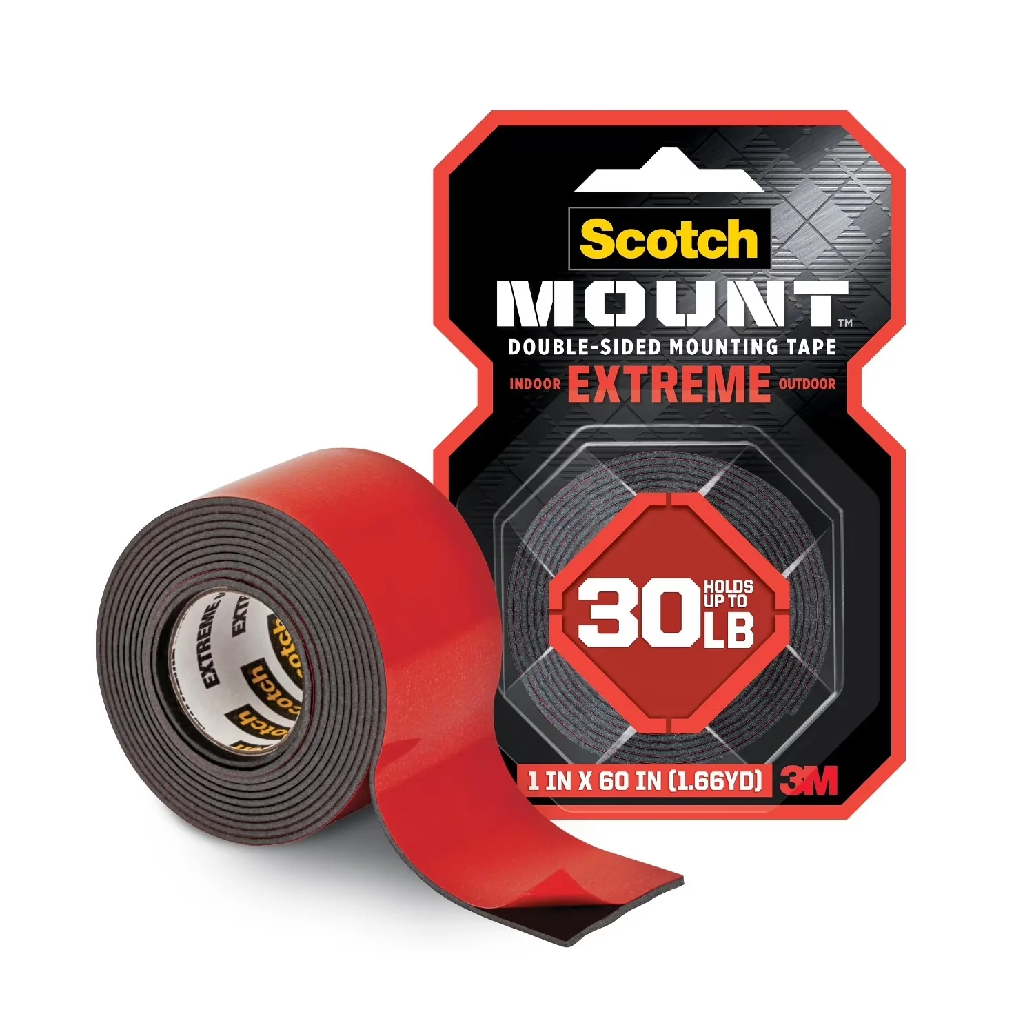 Building Material Durable with 1 Roll, 1 in x 60 in, Mount Extreme Double-Sided Mounting Tape - Plastic Black Model 97EA36