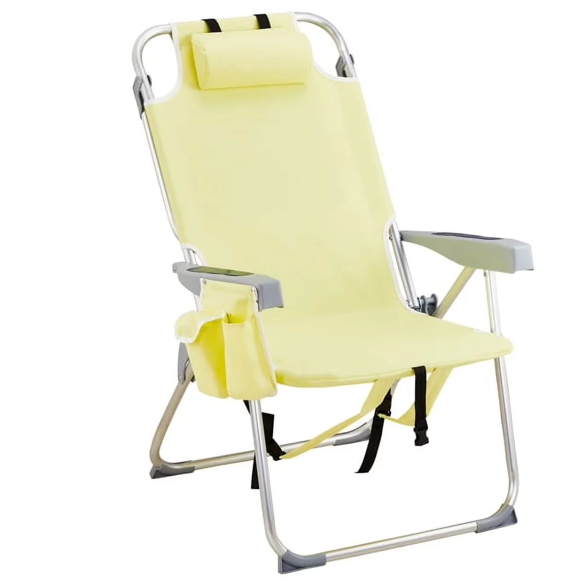 Professional Beach Chair with Folding, Cup Holder Storage Pouches Yellow - Yellow Model 7B6D16