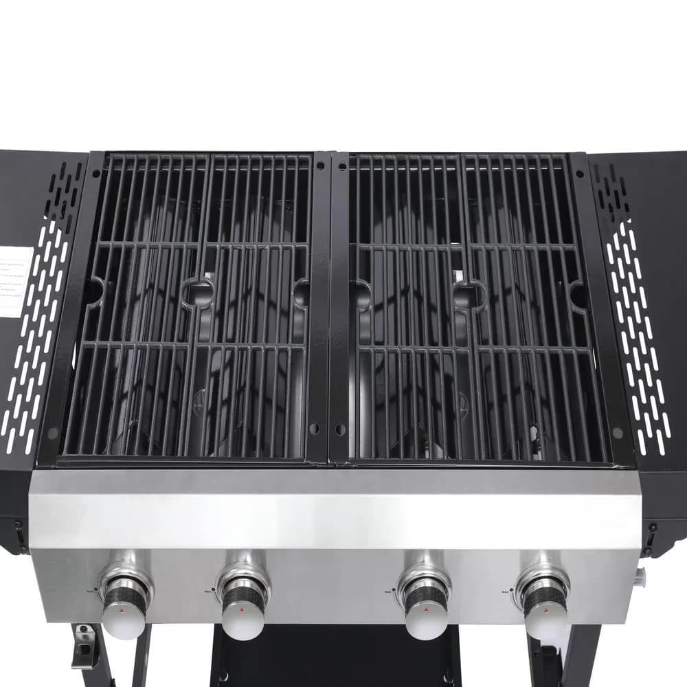Gas Grill Innovative with Portable, 2+2 - Silver Metal for Outdoor, Camping Model 80B30A