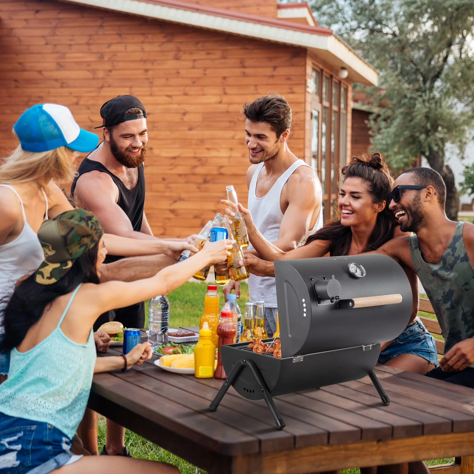 Modern Charcoal Grill with Portable, BBQ Portable Outdoor Barbecue Pit - Black Steel for Outdoor, Camping Model DA4723