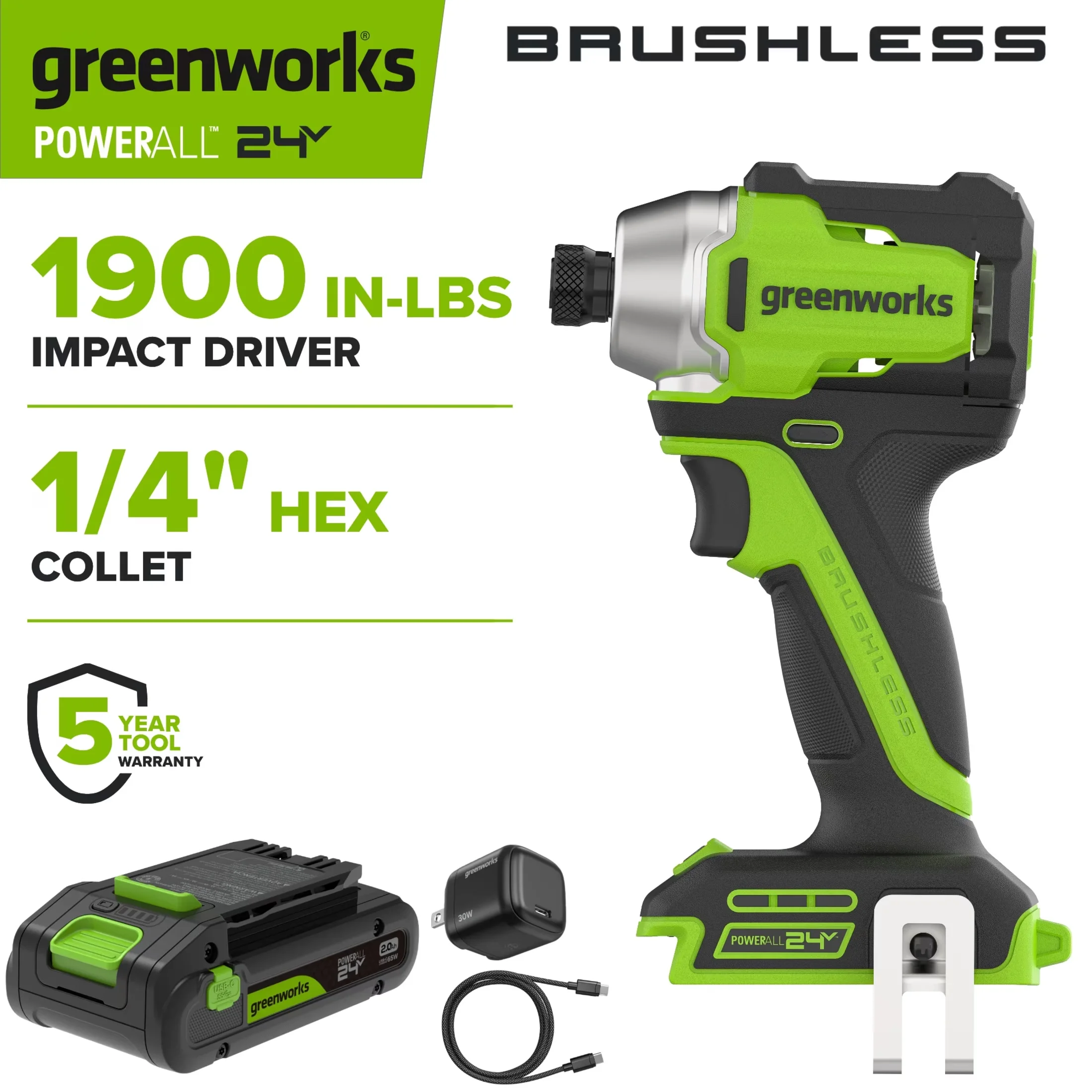 Professional Power Tool with Battery, 30W, 24V - Green - Compact and Portable Model 5E15E7