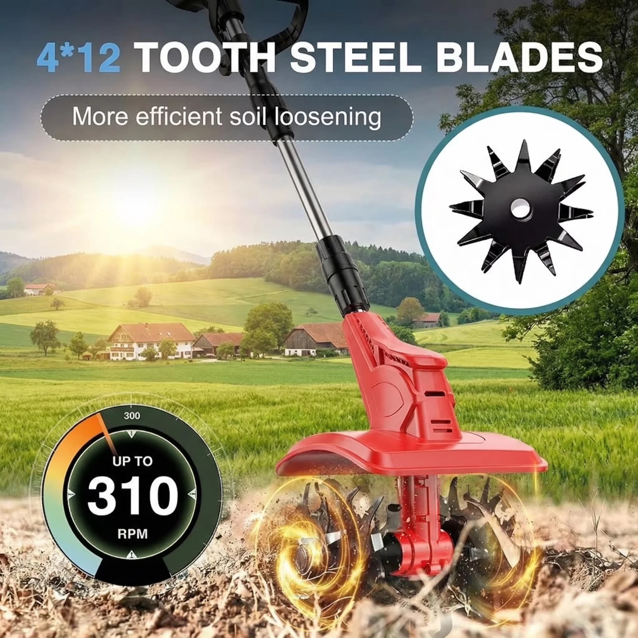 Trillers Cultivator Modern with 21V, 9"Tilling Width6.7"Depth - Modern Design Model 8B89D4