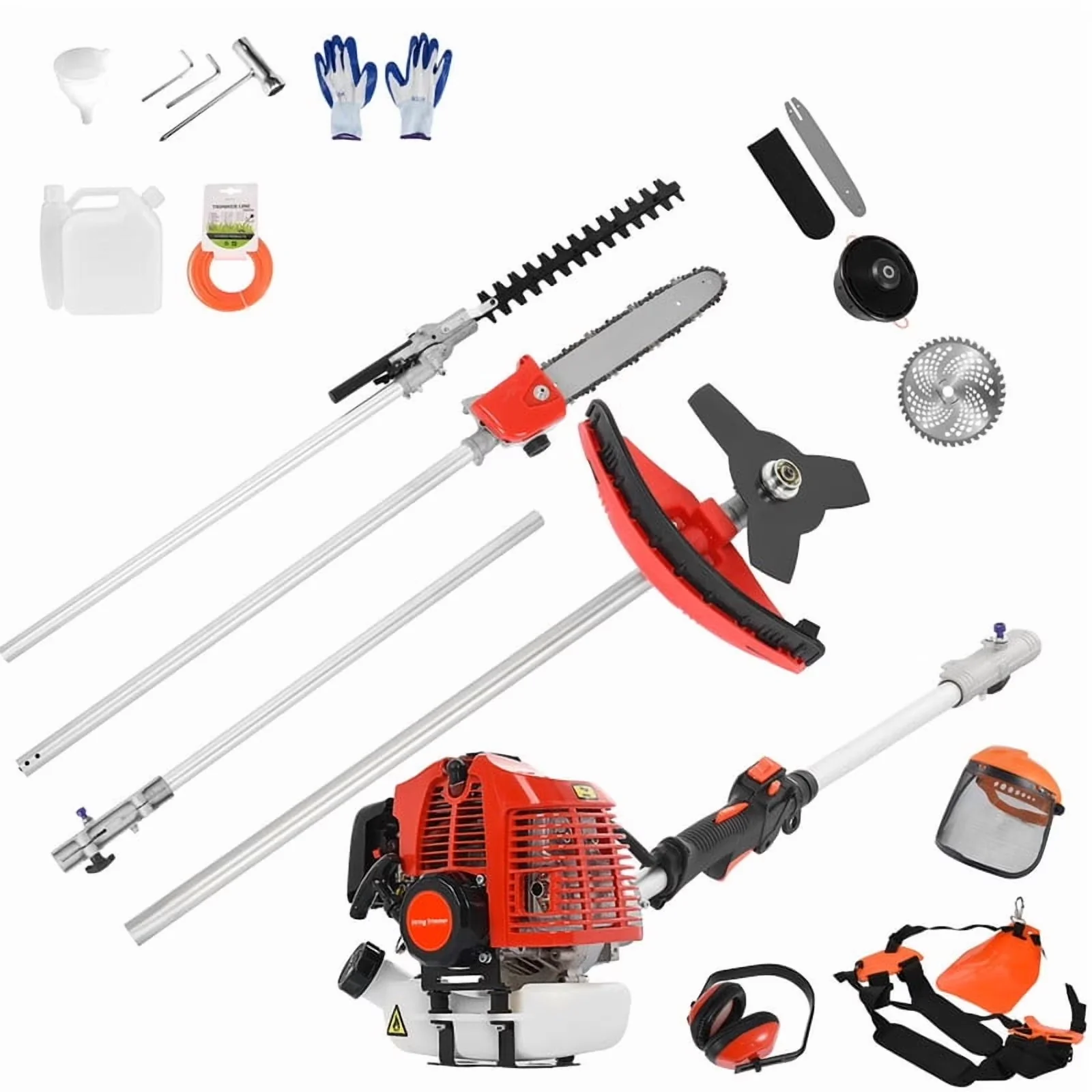 String Trimmer Stylish with Edger Conversion Capable, Extendable, Bevel Adjustment - 5 In 1 Red Model 716A47
