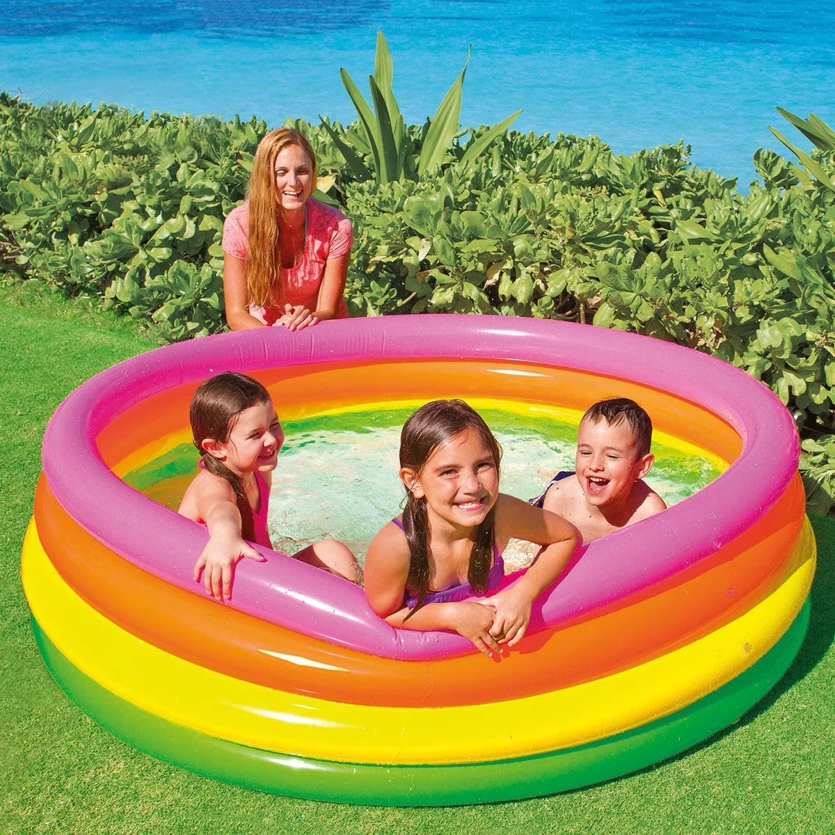 Compact Inflatable Pool with Repair patch included, For ages 3+, Approximate Inflated Size: 66" x 18" - Pink Model B613DD