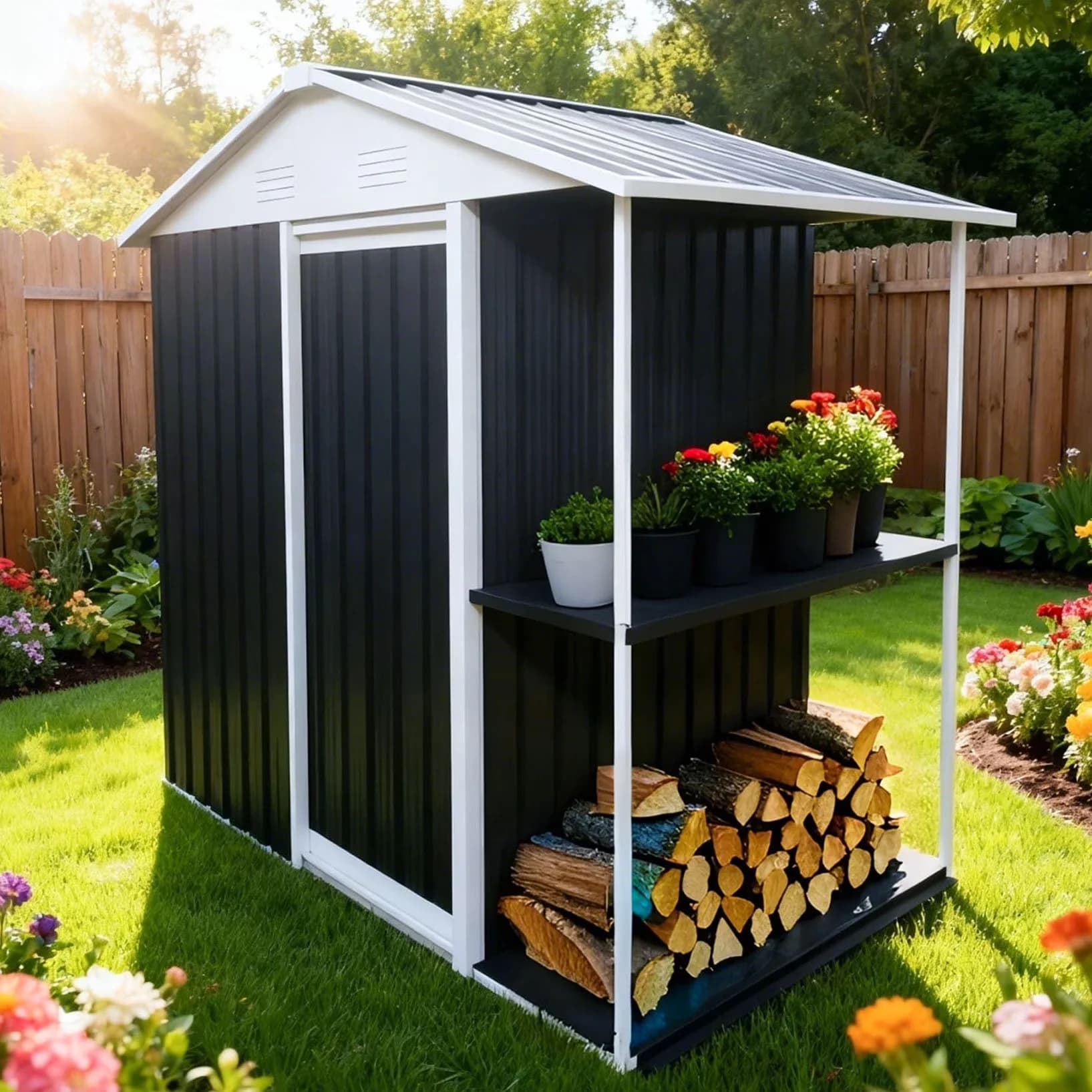Classic Shed with Waterproof, Metal Shelving - Grey Metal 6 x 4 - Contemporary Style Model F0081F