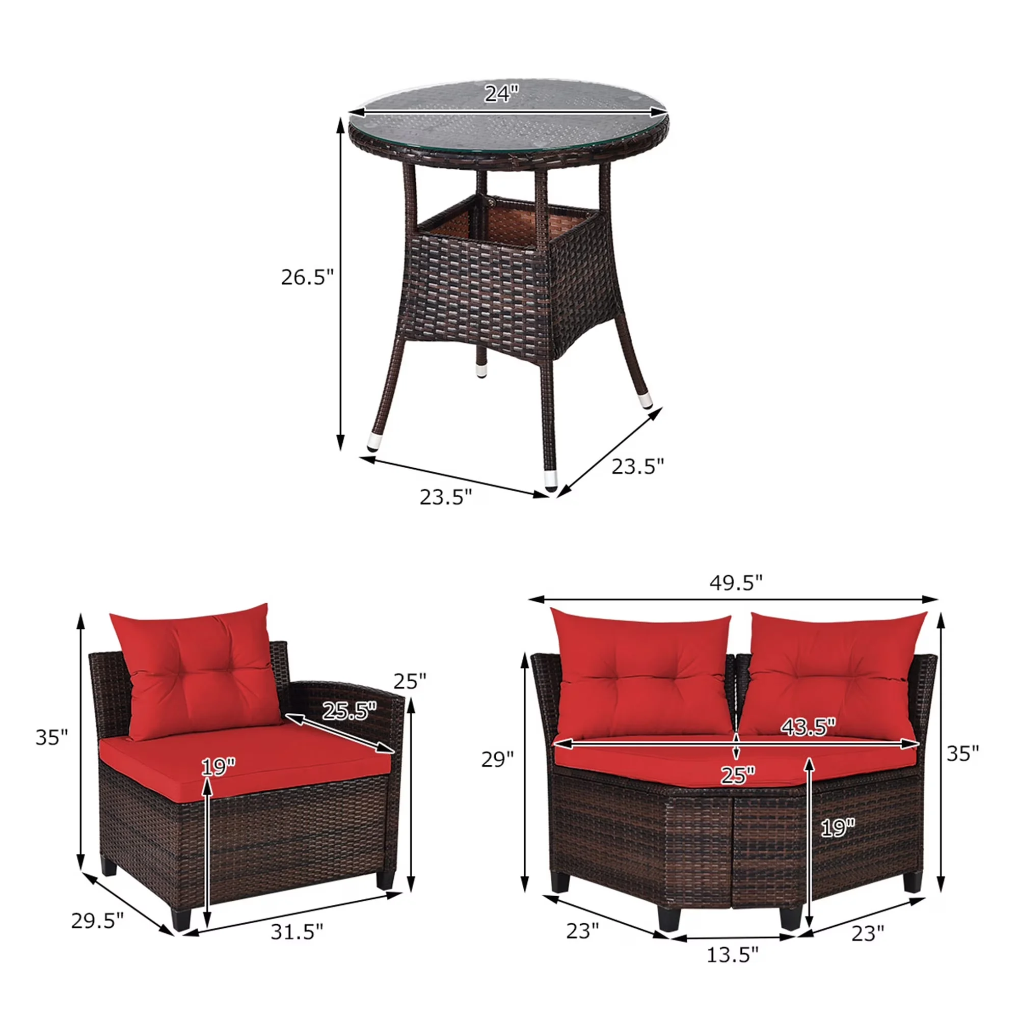 Reliable Outdoor Sofas Sectional with Removable Cushion Cover, Modern - Red Rattan Model C2EA91