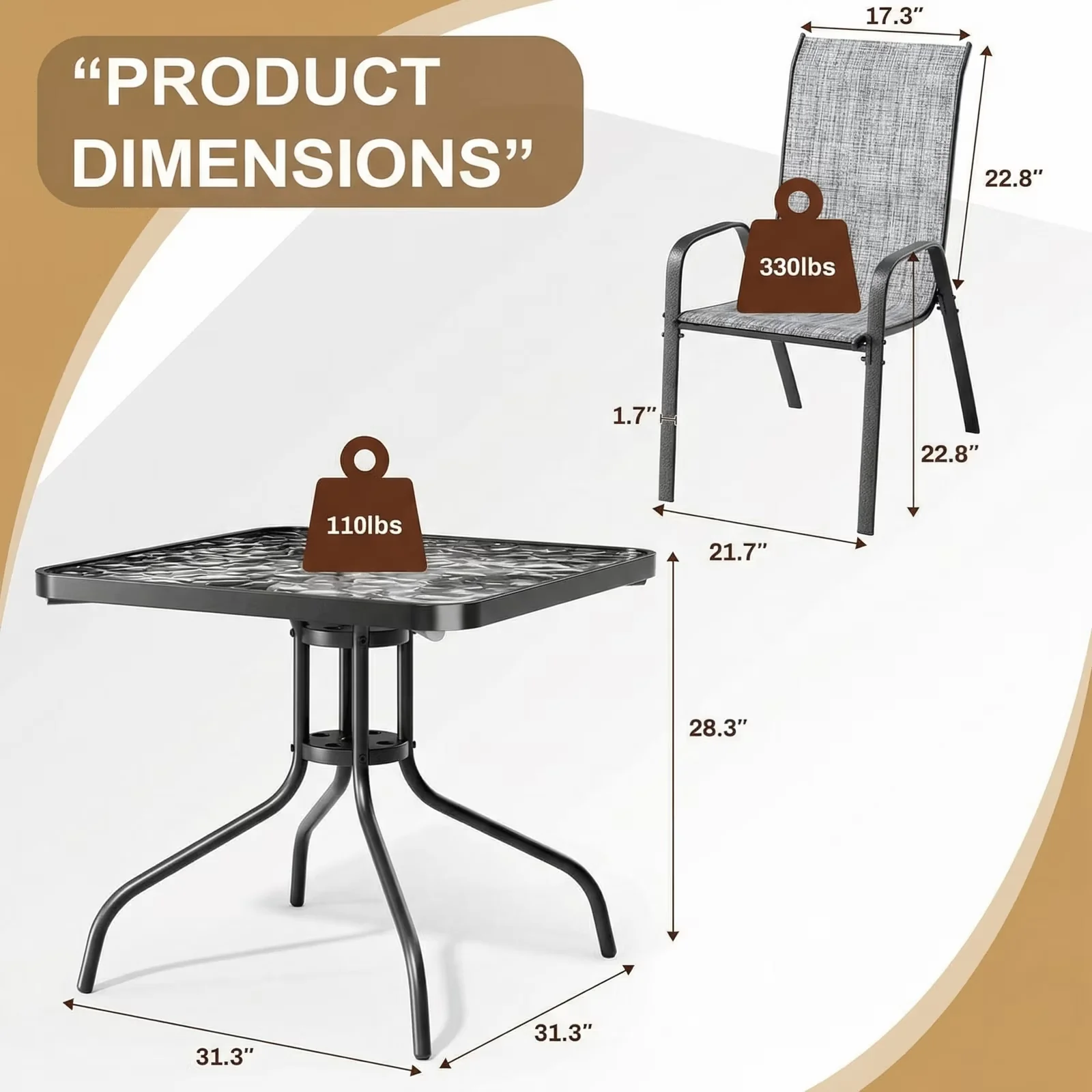 Innovative Patio Dining Set with 5-Piece Outdoor Table, 4 Stackable Textilene Chairs - Steel for Patio, Garden Model 4E1A4B