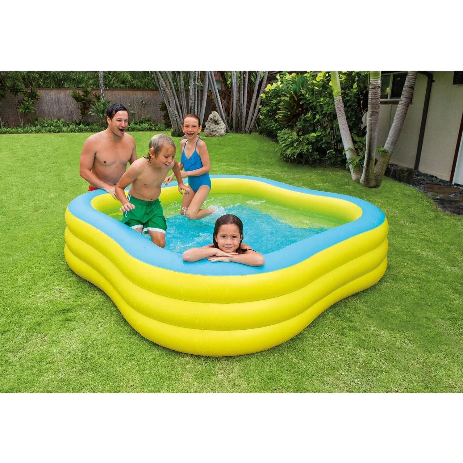 Quality Inflatable Pool with 90" x 90" x 22", Includes a drain plug for convenience, Wave shape - Blue Model DDAAEA