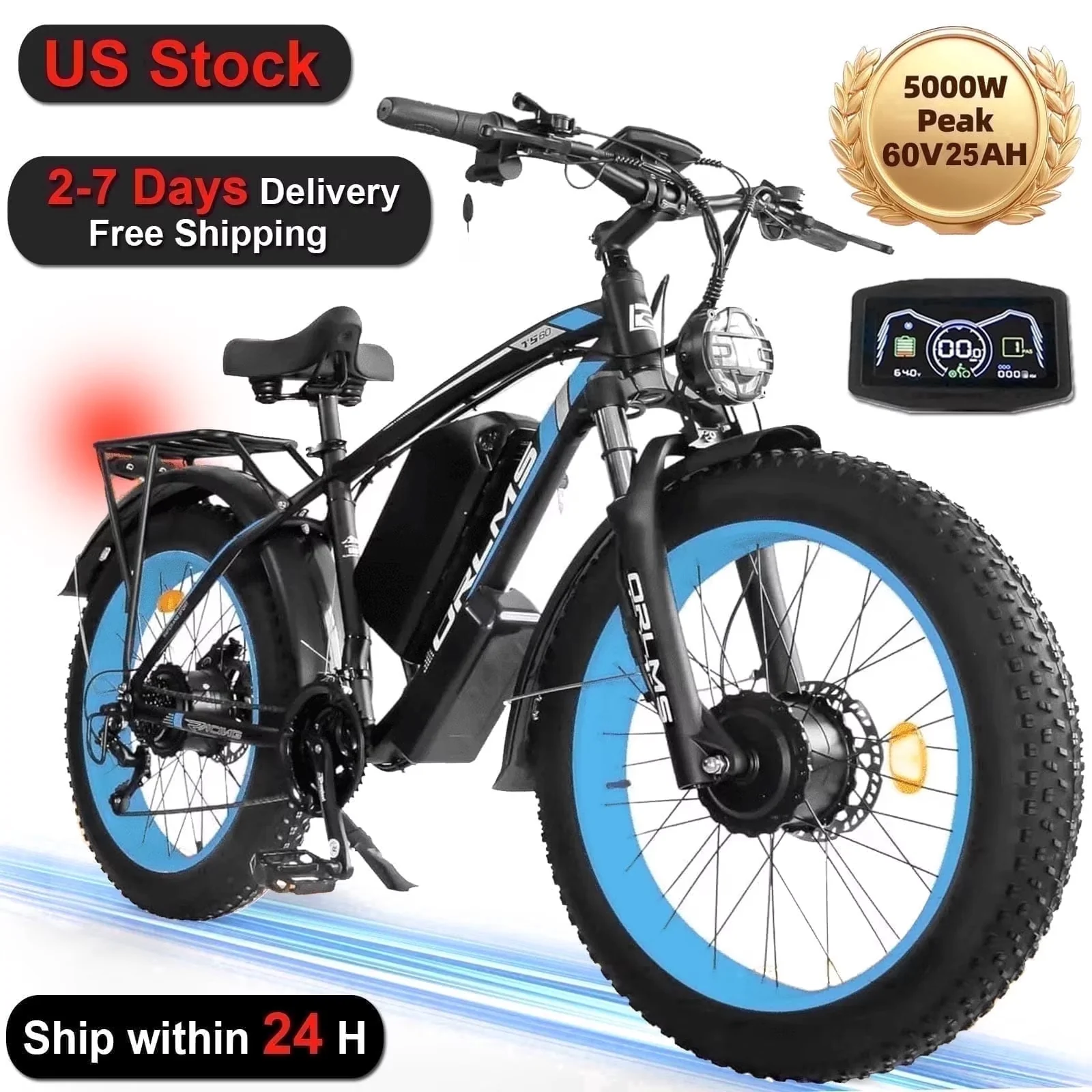 Versatile Electric Bike with Battery, 5000W, 60V - Blue for General Purpose Model 626783