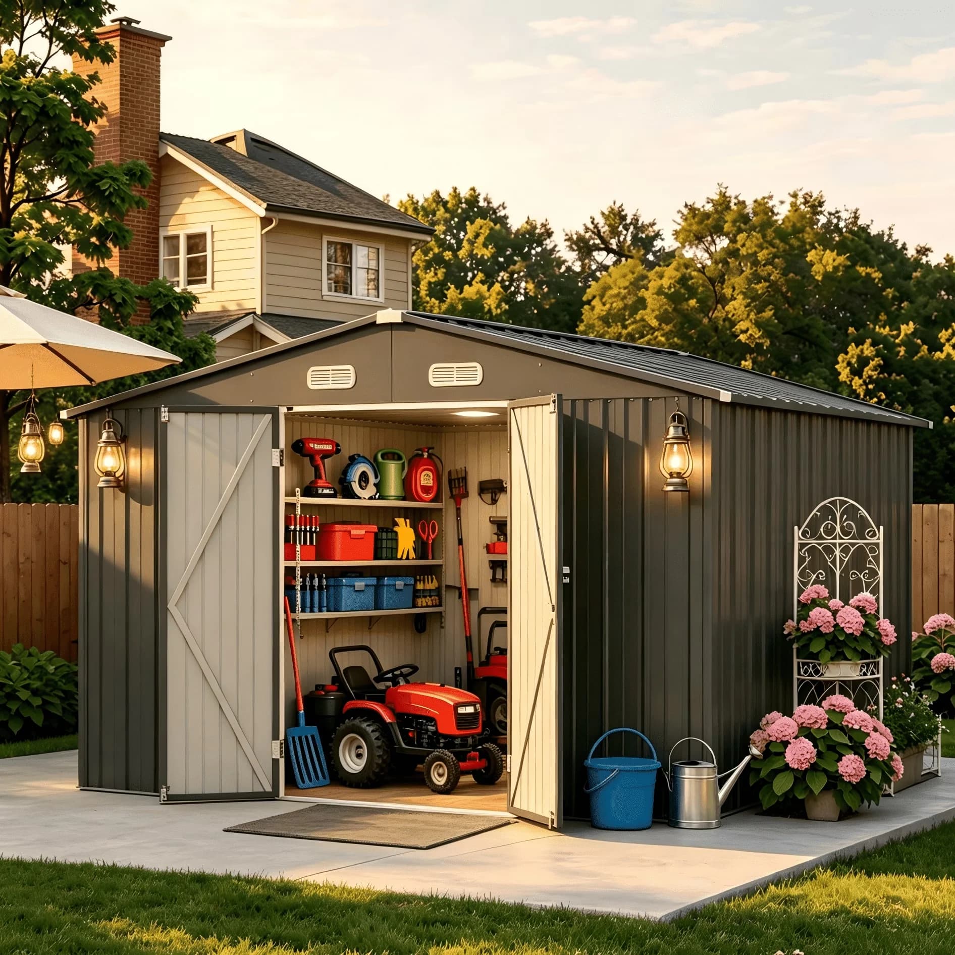 Stylish Shed with Lockable Door, Waterproof, Uv Resistant - Gray Steel Model 9F789C
