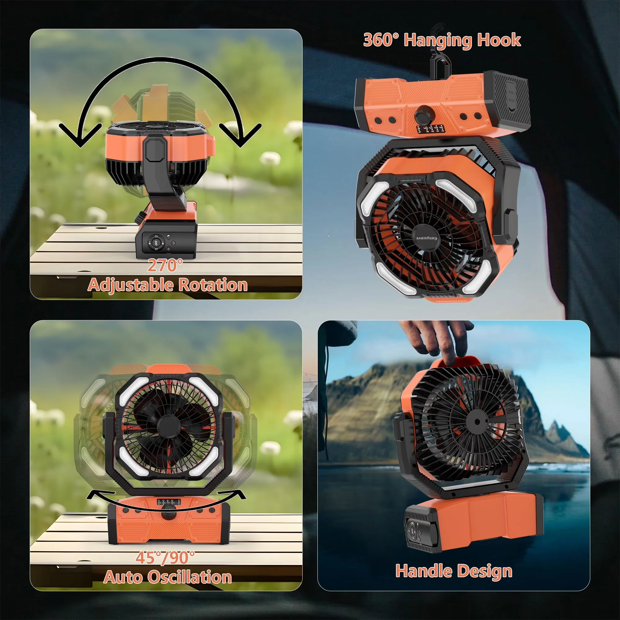 Essential Fans In Cooling with Battery, LED, Camping Fan Battery Operated Powered Fan - Abs, Pp, Pc Model 80E46A