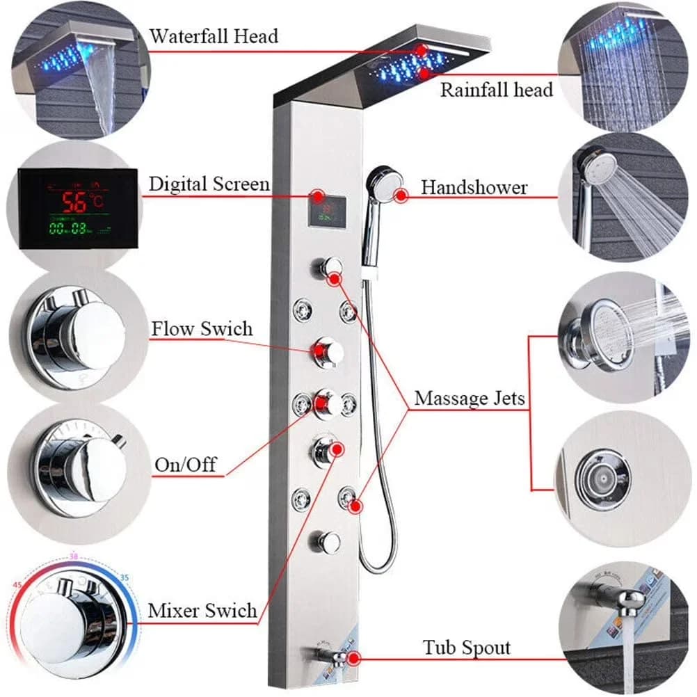 Bathroom Renovation Compact with LED, Waterfall, Handheld - Brushed Nickel 1 ÂStainless Steel Model 2BFDC6