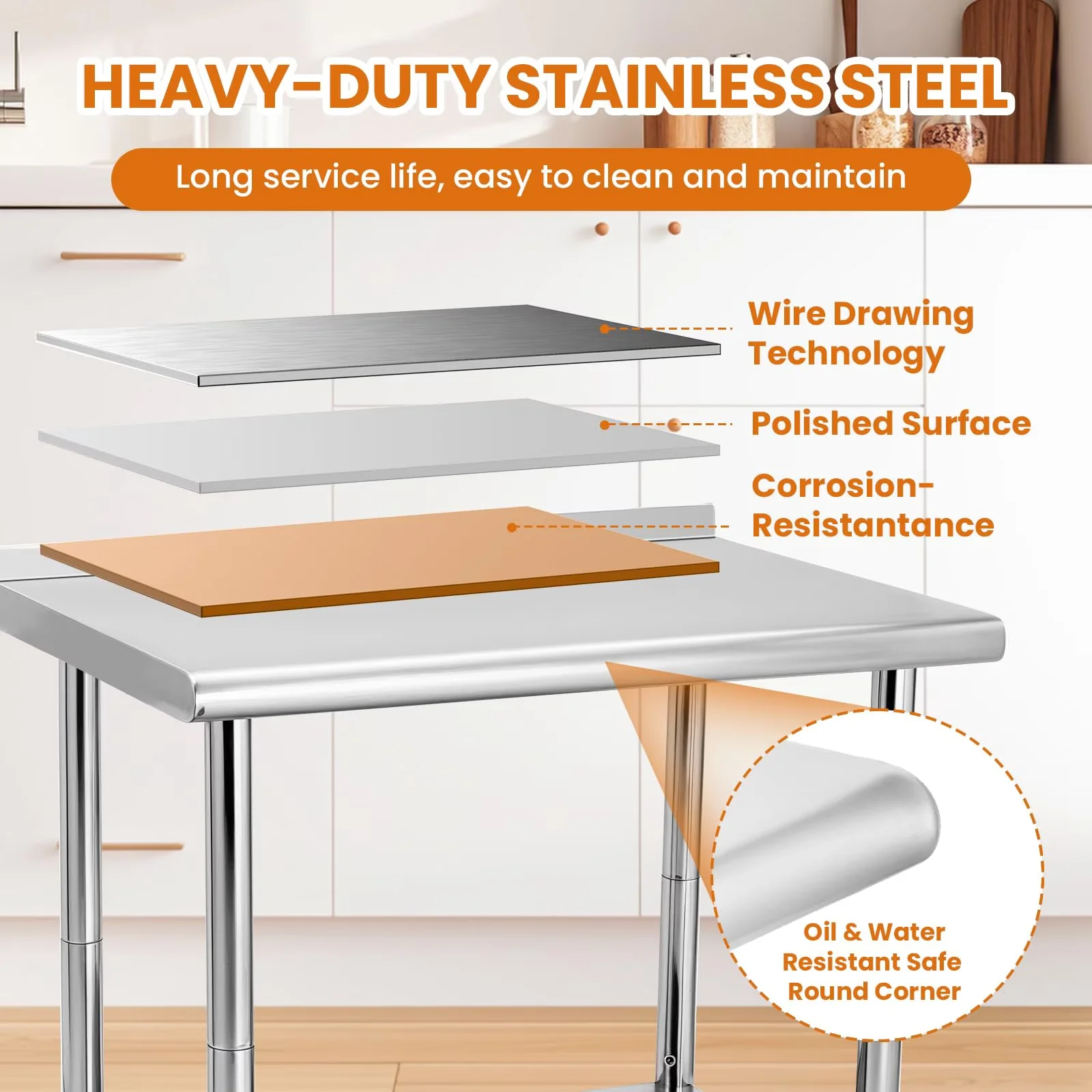 Versatile Toolstorage with Adjustable, Stainless Steel Prep Table Work Table - Stainless Steel Gray Model 940D2A
