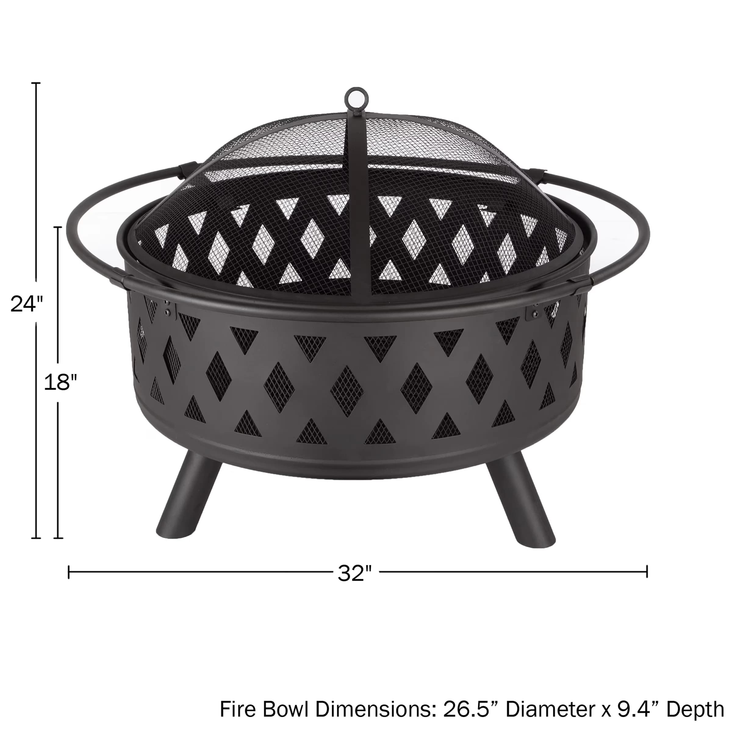 Essential Outdoor Heating with Rust Resistant, PVC Cover (Black), 32-Inch Wood Burning Fire Pit - Black Powder-Coated Steel And Pvc Model EEB14A