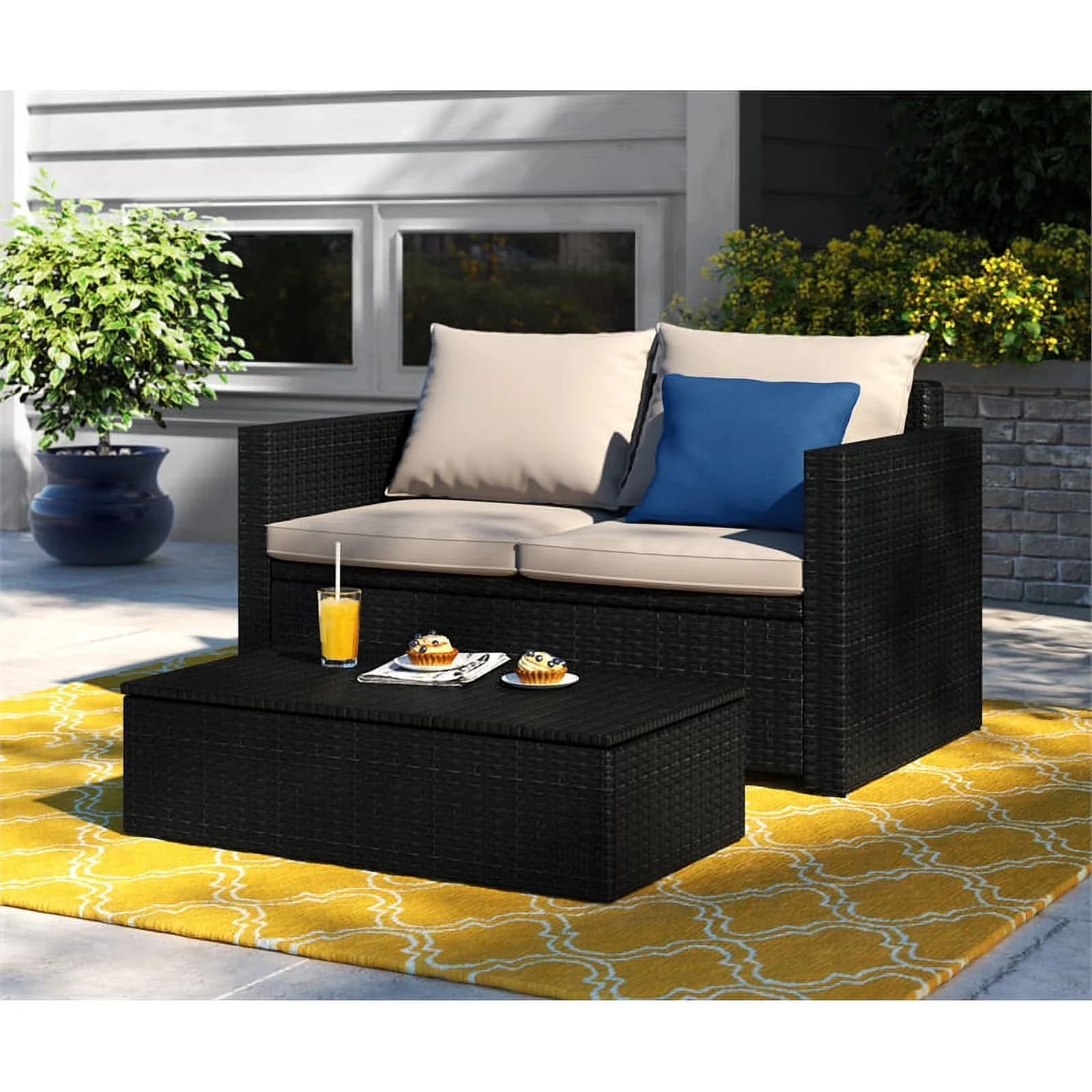 Efficient Outdoor Sofas Sectional with Contemporary, Modern, Weather-Resistant - Aluminum, Polyester, Wicker Black Model D584C5