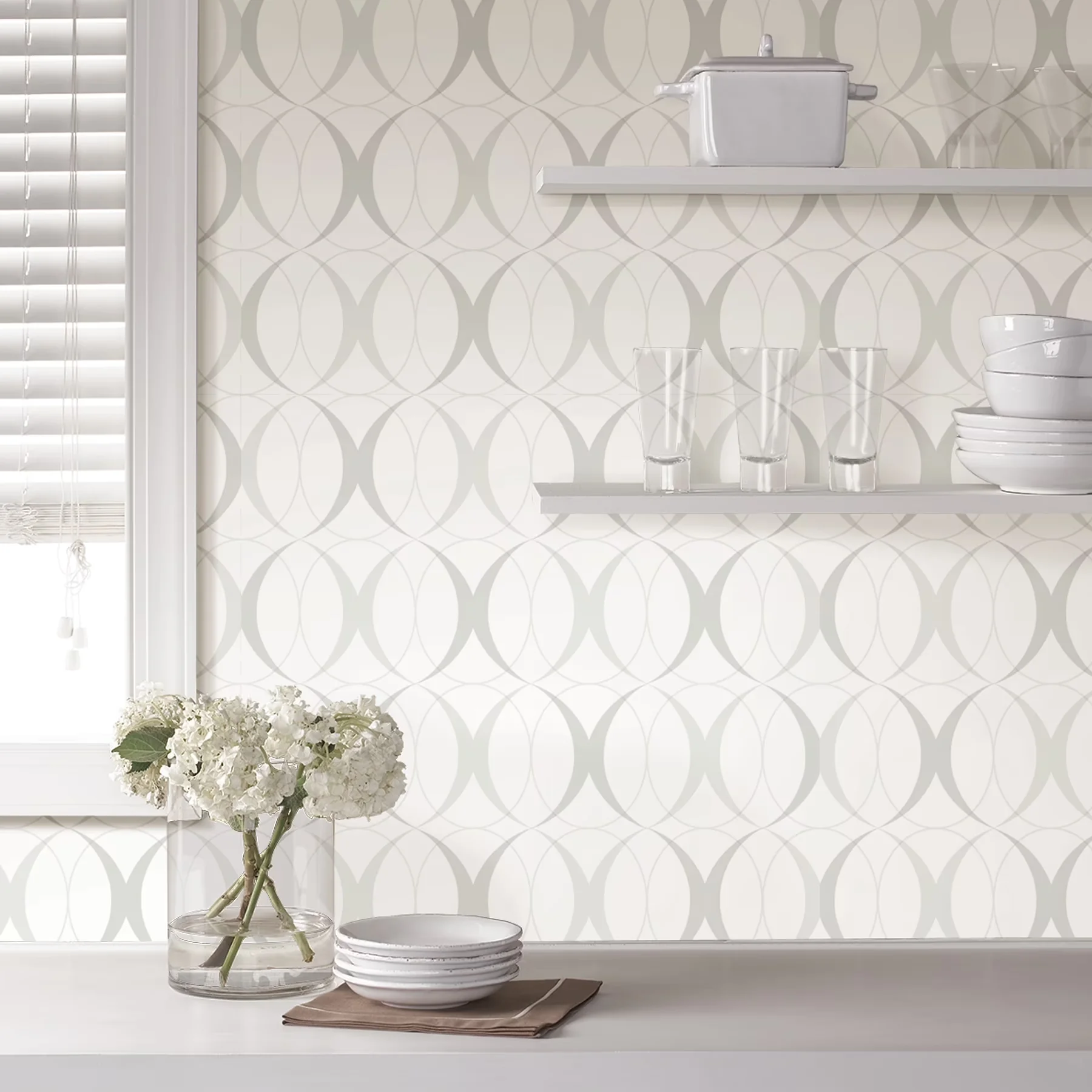 Wallpaper Wall Decals Wall Covering Quality with Removable, Ideal for rental or home decorating, Circulate Light Silver Peel & Stick... Model 822226