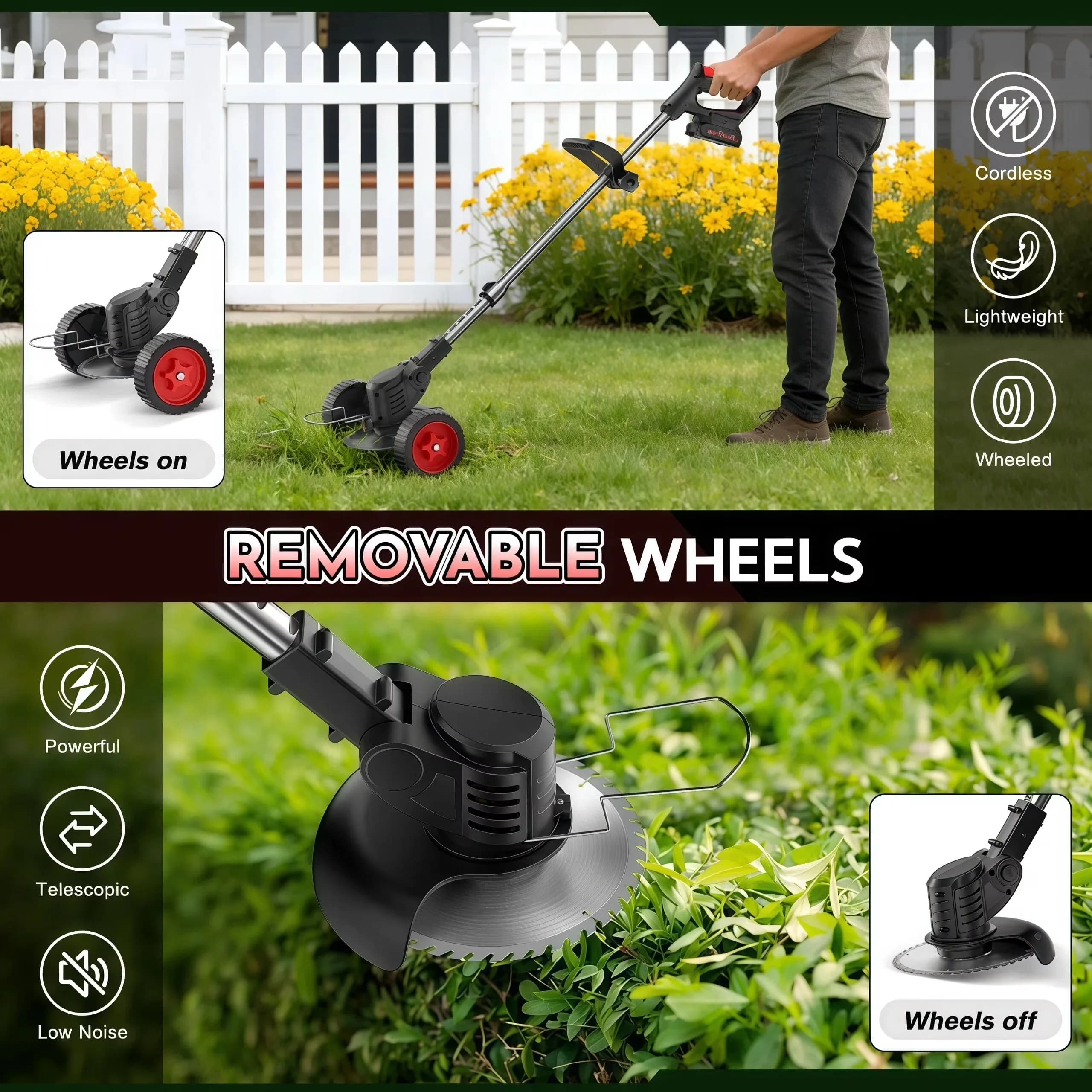 Quality String Trimmer with Battery, 650W, 650W Electric Weed Wacker - Black for Garden Model CC3BFC