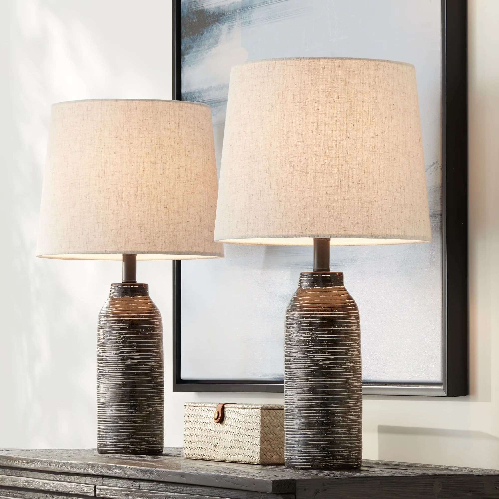 Efficient Lamp Set with LED, Modern, Rustic/Lodge - Resin Black High - Space-Saving Design Model FC60D0