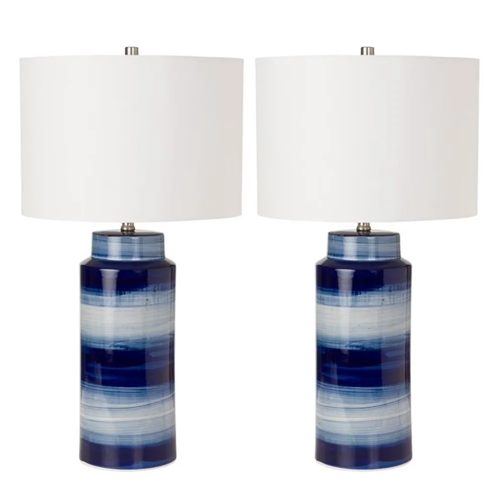Essential Lamp Set with Coastal, Color: Navy, 3 Way Switch - Blue Ceramic Model 420742