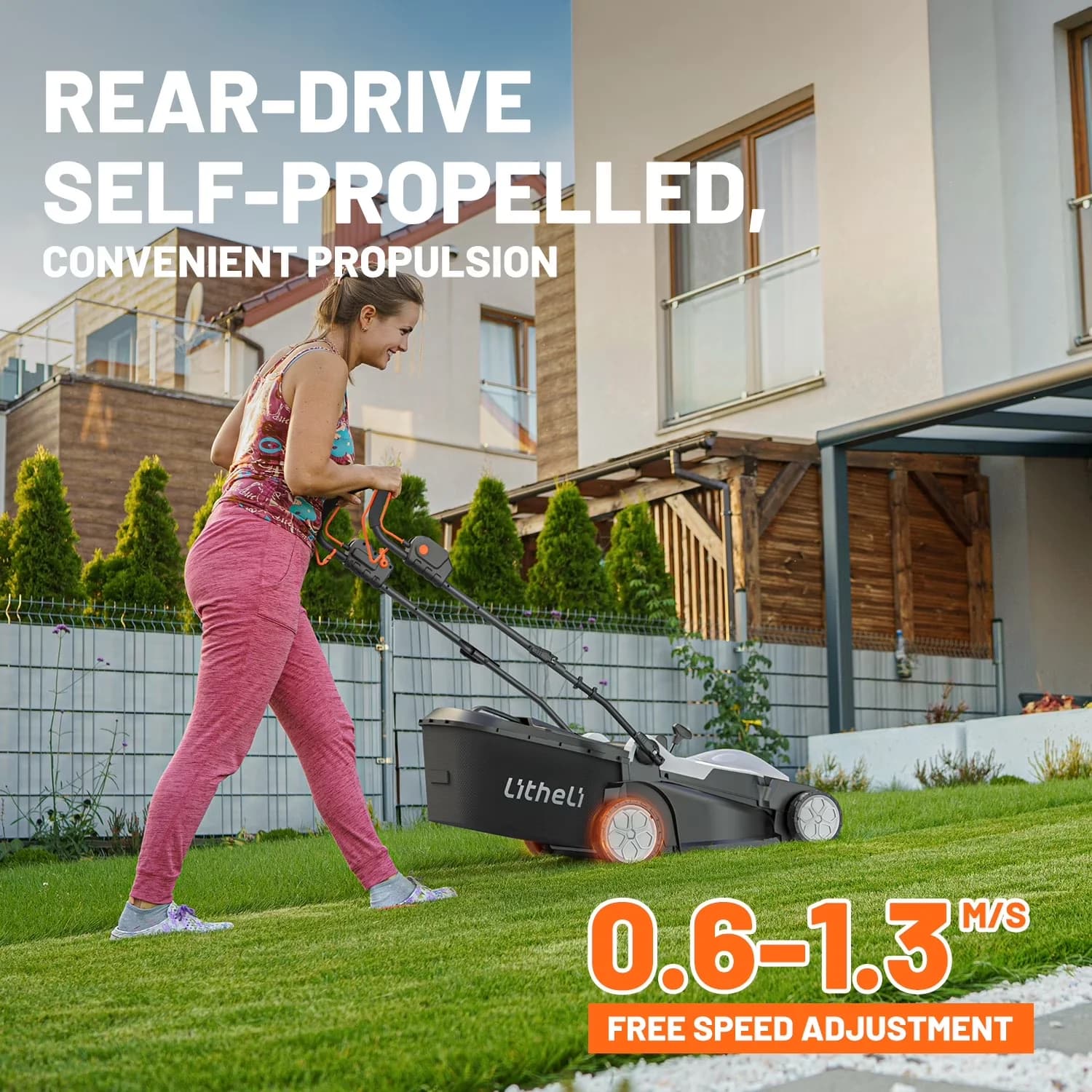Modern Push Mower with Battery, 40V, Brushless Motor - White - Space-Saving Design Model A5E251