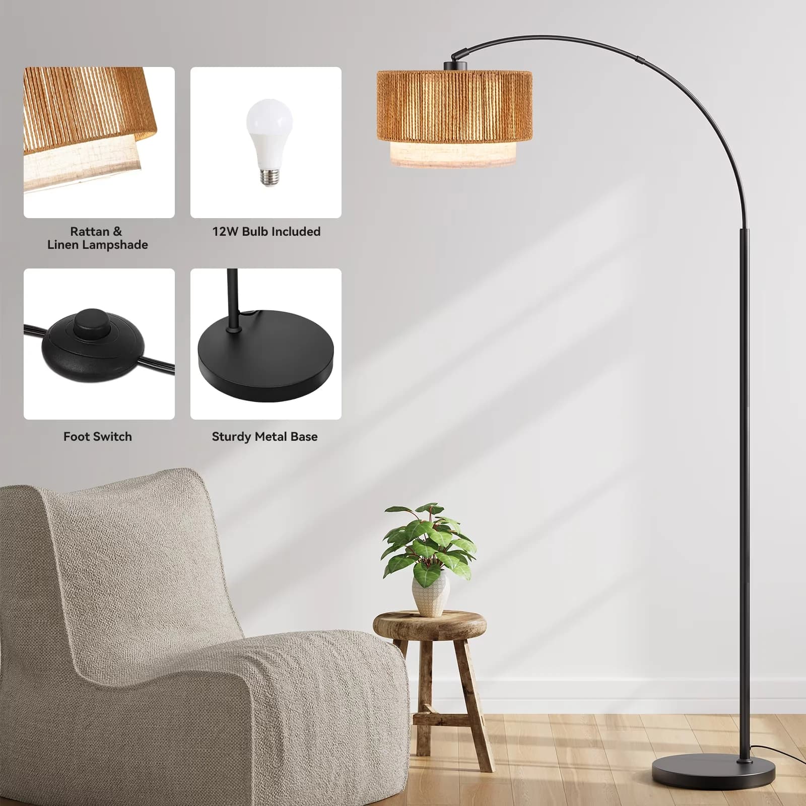 Classic Floor Lamp with LED, 12W, Lamps - Black Metal for Living Room - Sleek Profile Model 1CEEE8