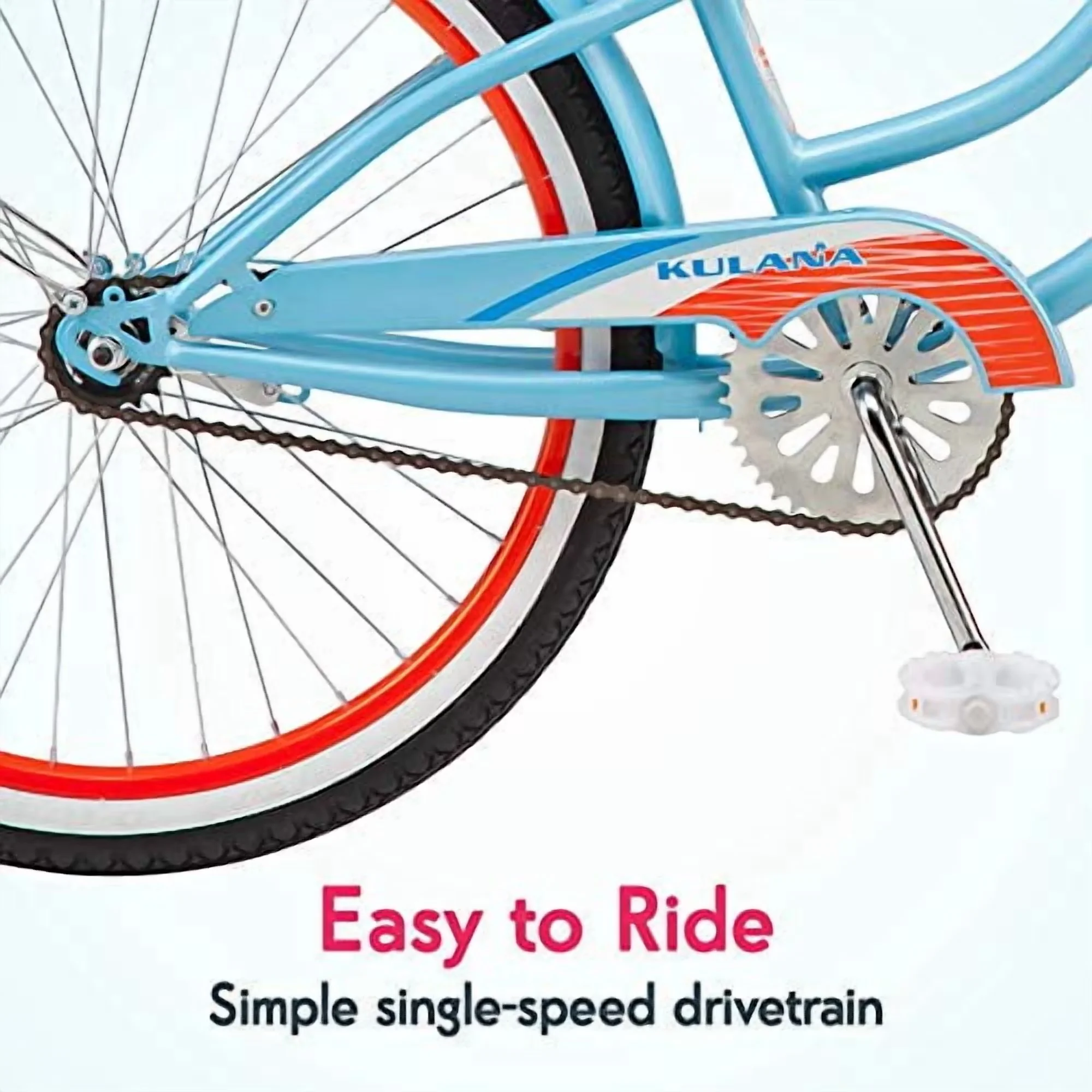 Durable Cruiser Bike with Adjustable Seat Height, 24-Inch Wheel, Blue and Coral - Blue/Coral Model 2CA1A1