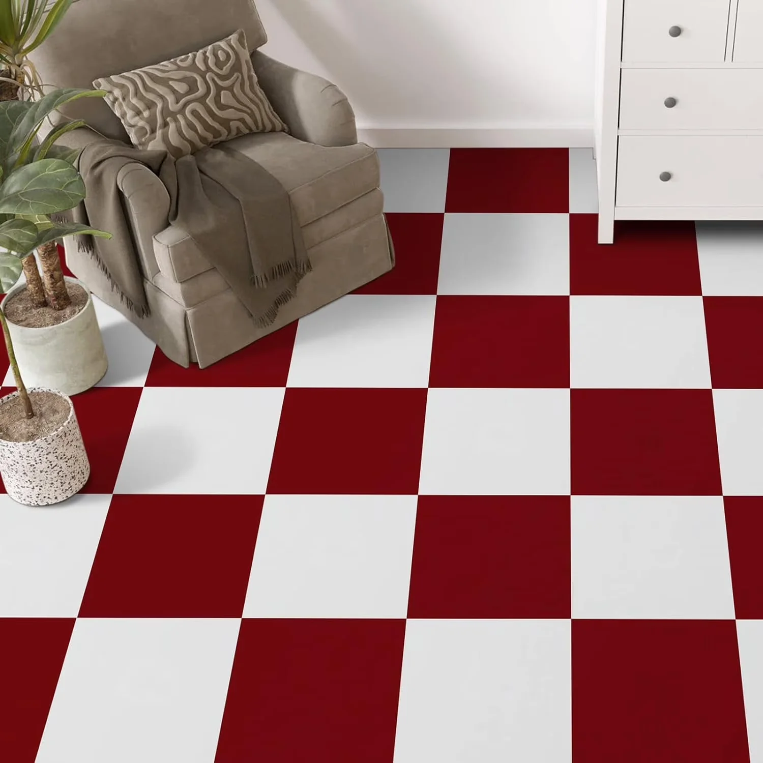 Quality Grey Vinyl Flooring Vinyl Plank Flooring with Easy To Clean, Coverage: 10 square feet, Color: Red and White - Pvc 12-in x 12-in Model D99F61