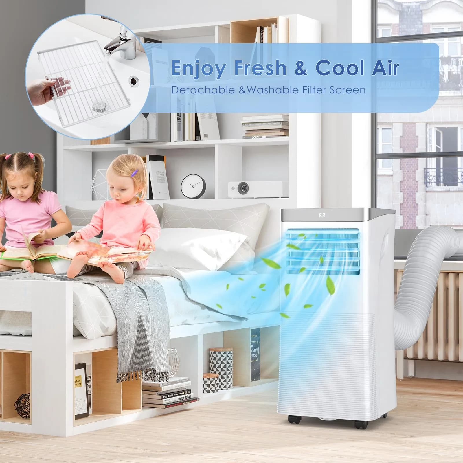 Air Conditioner Premium with 10000 BTU, Remote Controlled, 24H Timer Function - White for Home Office Model 5B870D