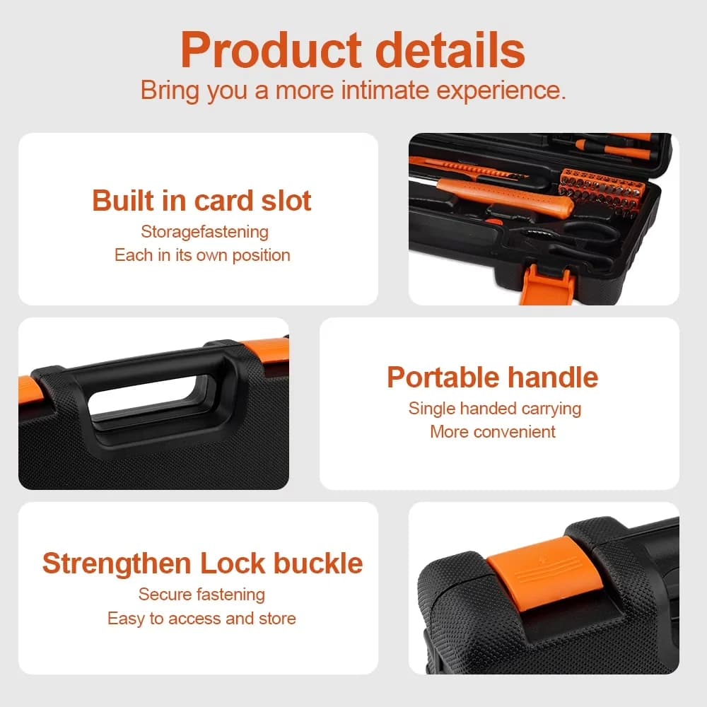 Compact Hand Tool Set with Ergonomic Handle, 57 Piece Kit - Orange Home Model 233FD4