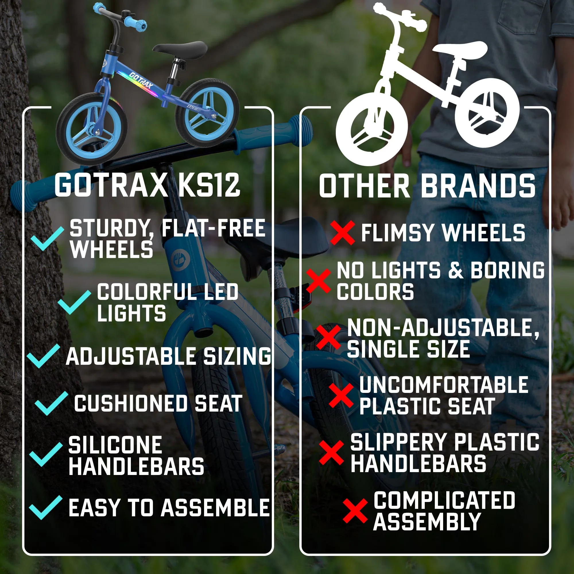Essential Kids Bike with LED, Adjustable Seat, KS12 Balance - Blue - Essential Collection Model FE3E6E