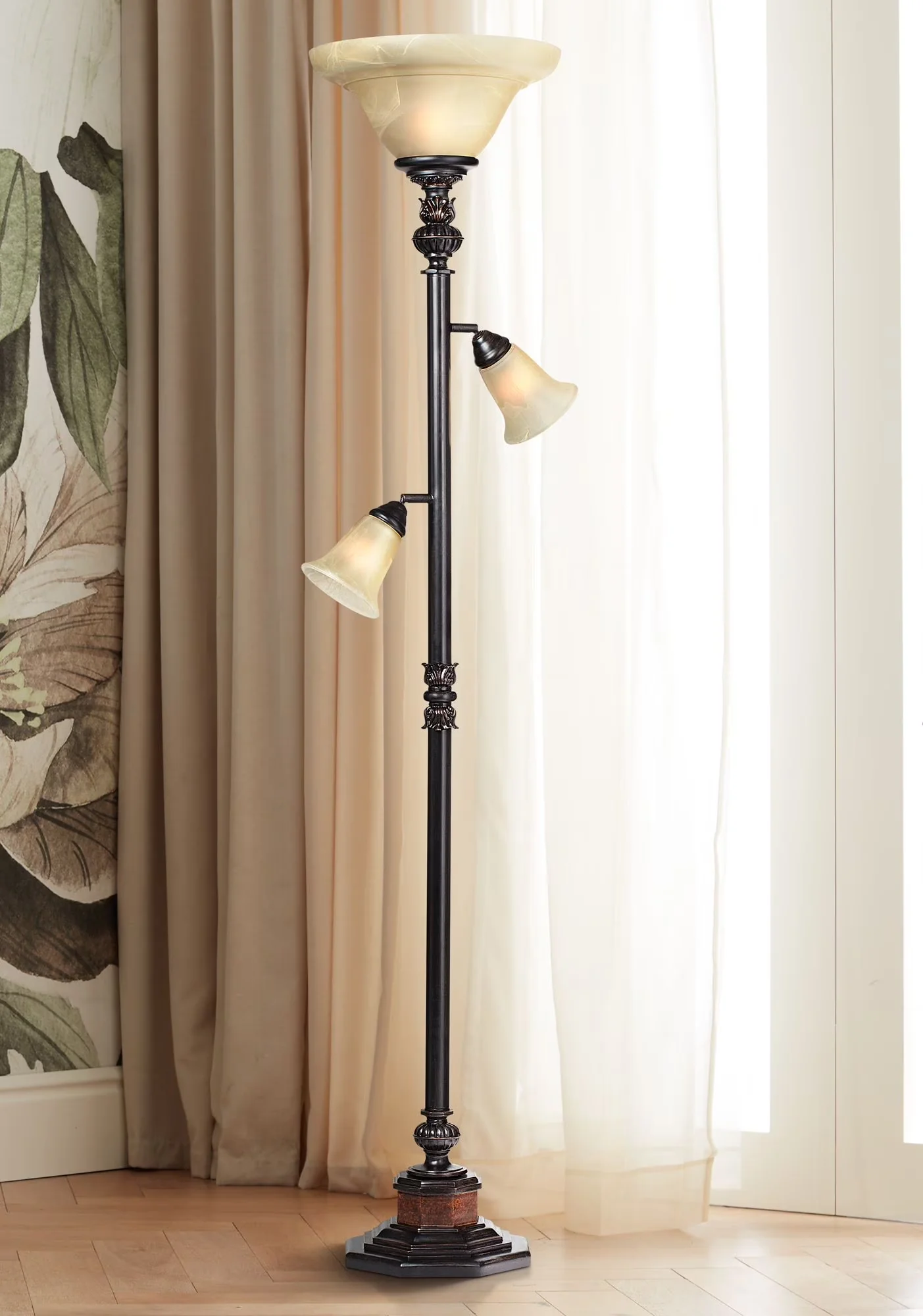 Durable Floor Lamp with Incandescent, Torchiere Lamps - Metal Brown for Living Room Model 6B9059
