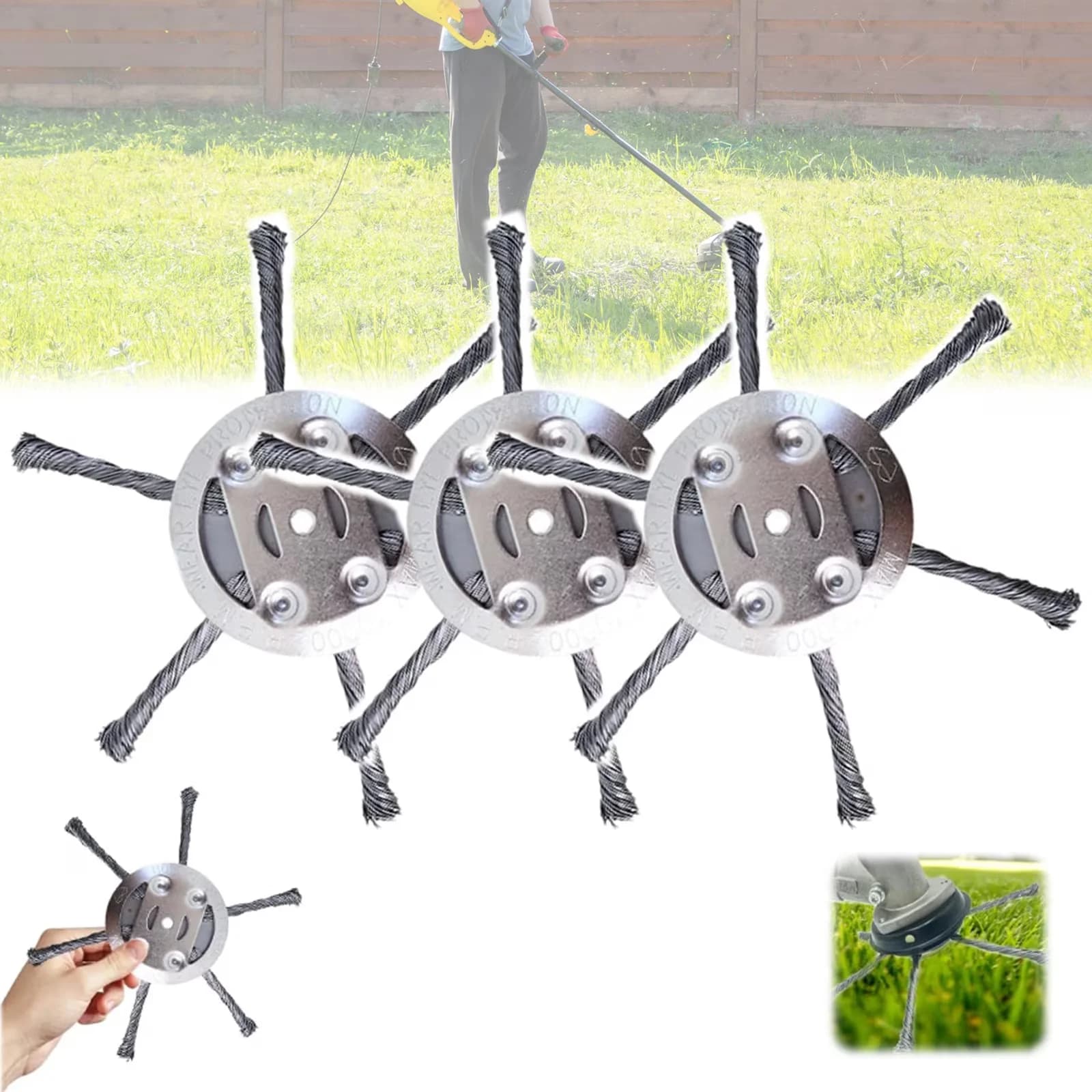 Innovative Replacement Parts Accessory with Most Lawn Mower, 3pcs Universal Steel Wire Trimmer Head - Stainless Steel E7-3pcs Model 74D5C4