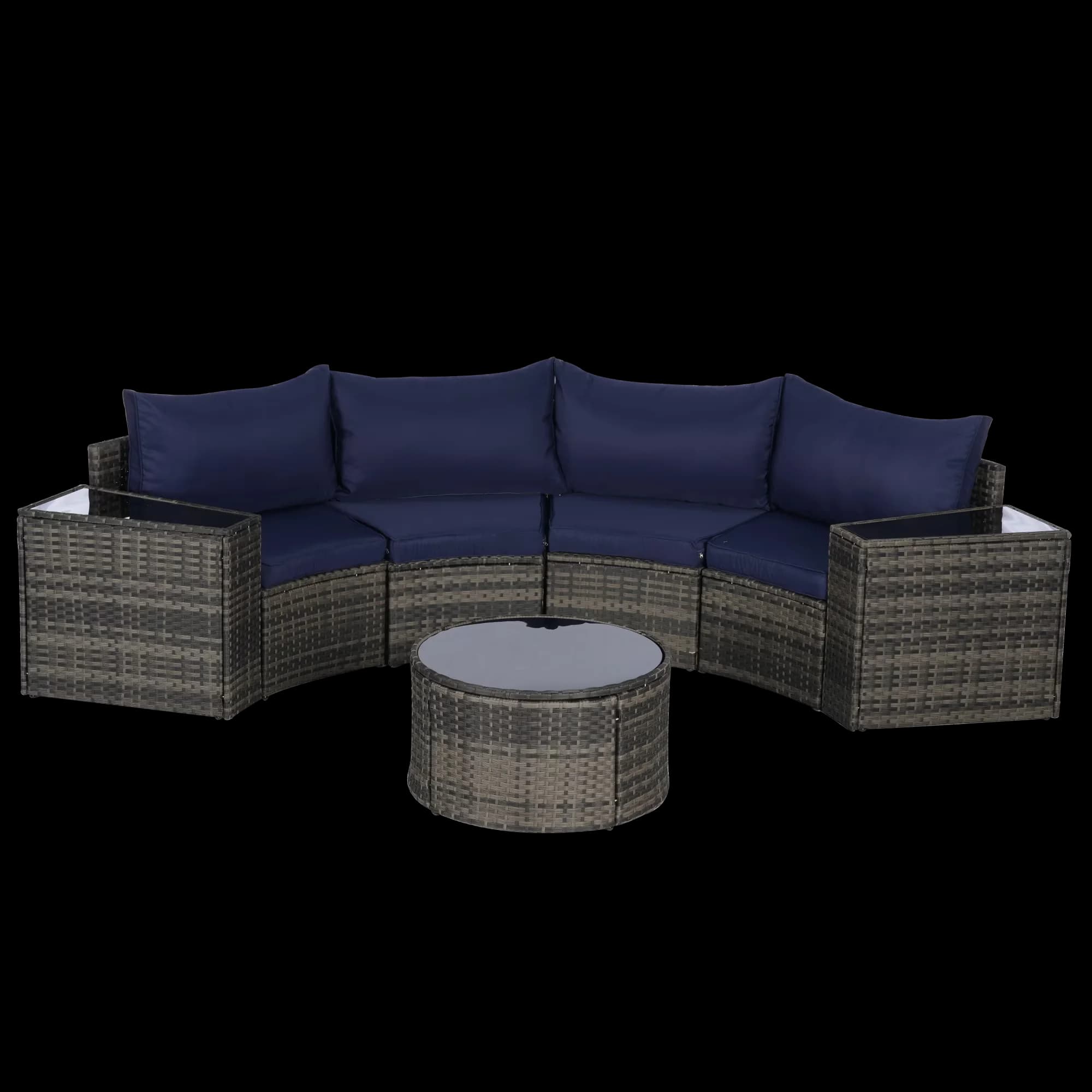Professional Outdoor Sofas Sectional with Weather-Resistant - Rattan+Metal Dark Blue Model 9538E8