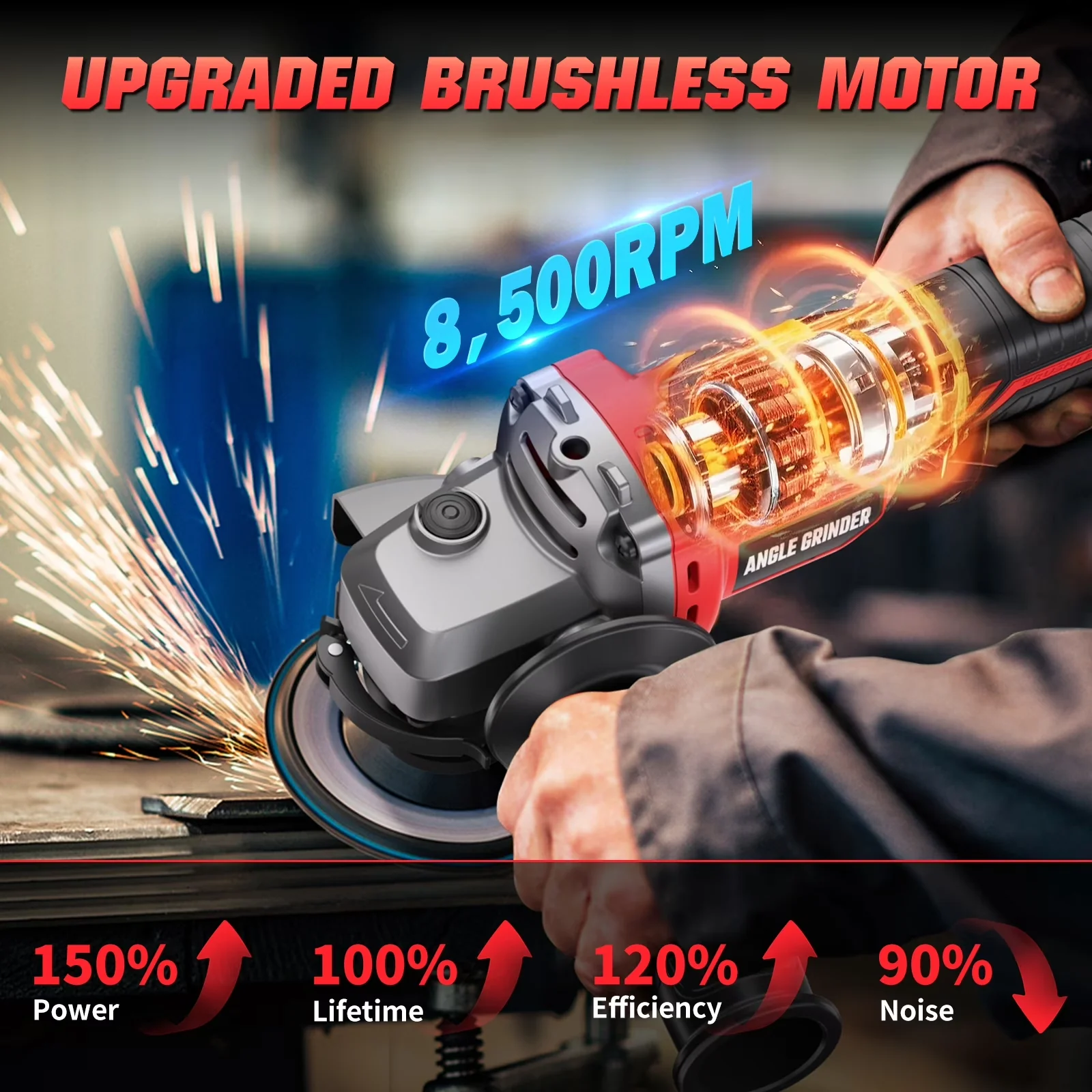 Sleek Woodworking with Battery, 18V, Brushless Cordless Angle Grinder 4-1/2" - Model FA46F9