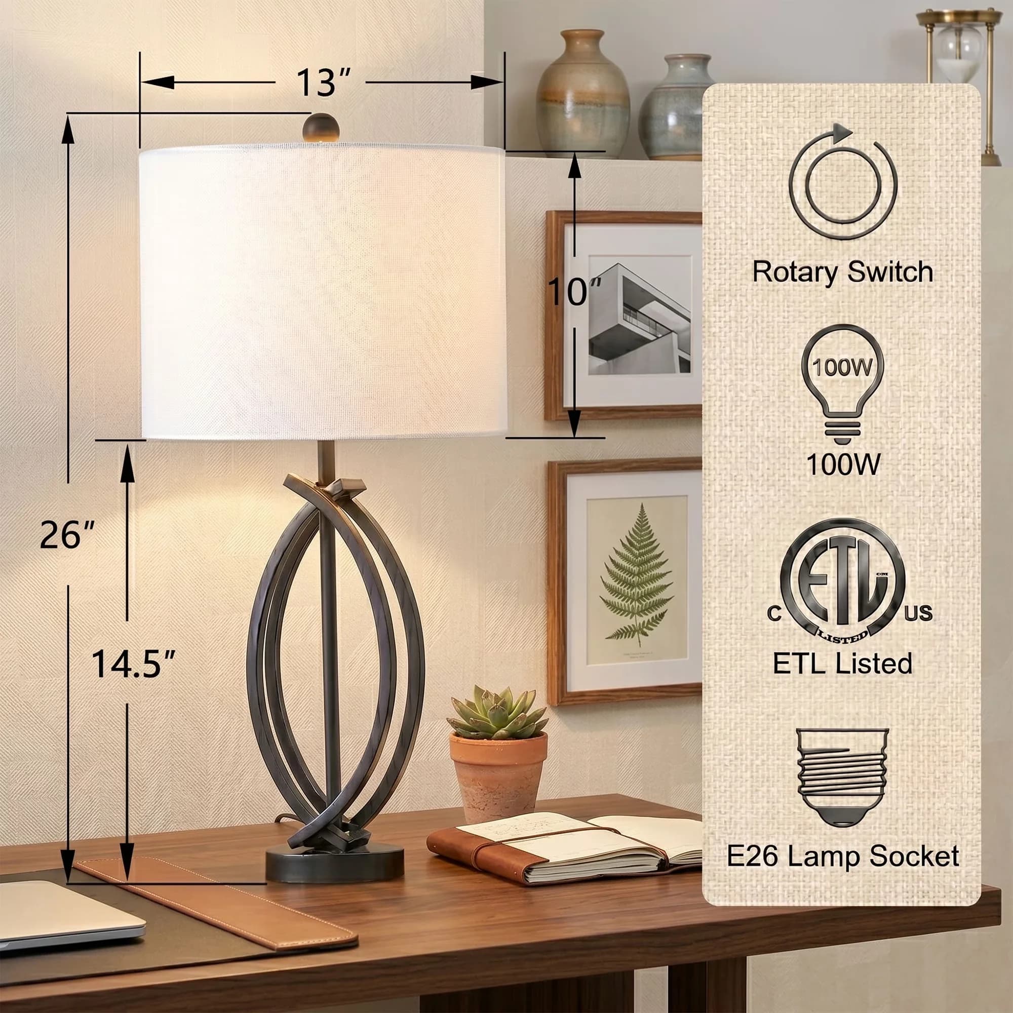 Essential Lamp Set with Incandescent, Bedside Lamps - Metal Black for Living Room Model 4EB605
