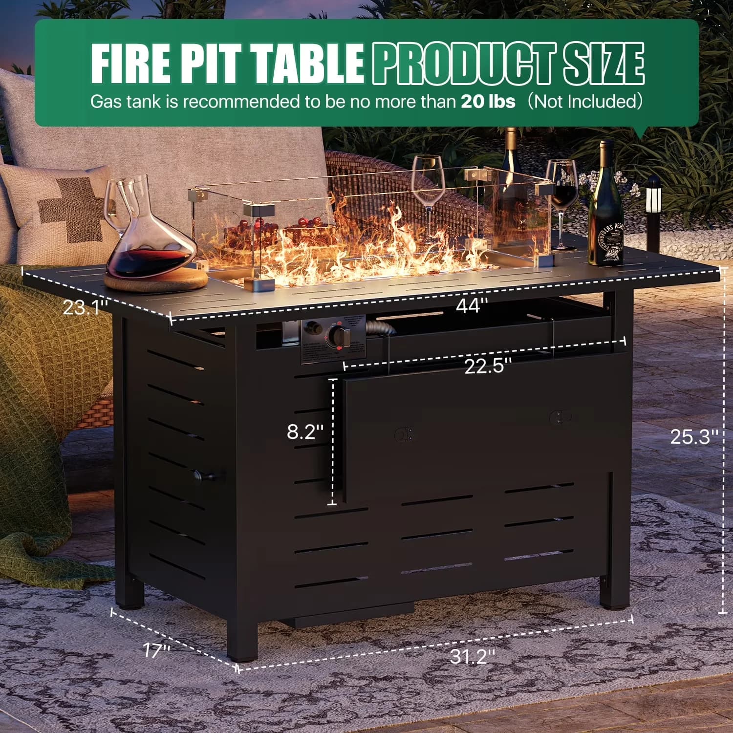 Reliable Outdoor Heating with 60000 BTU, Smokeless, Lava Rocks - Black Metal for Patio Model FC4E48