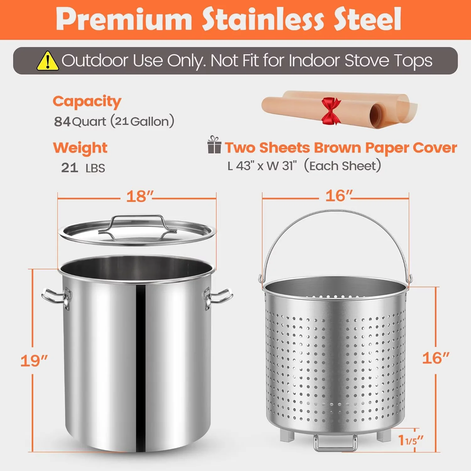 Outdoor Fryer Innovative with 200000 BTU, Propane Burner Foldable Legs - Stainless Steel Silver for Outdoor, Large Model 5594DD