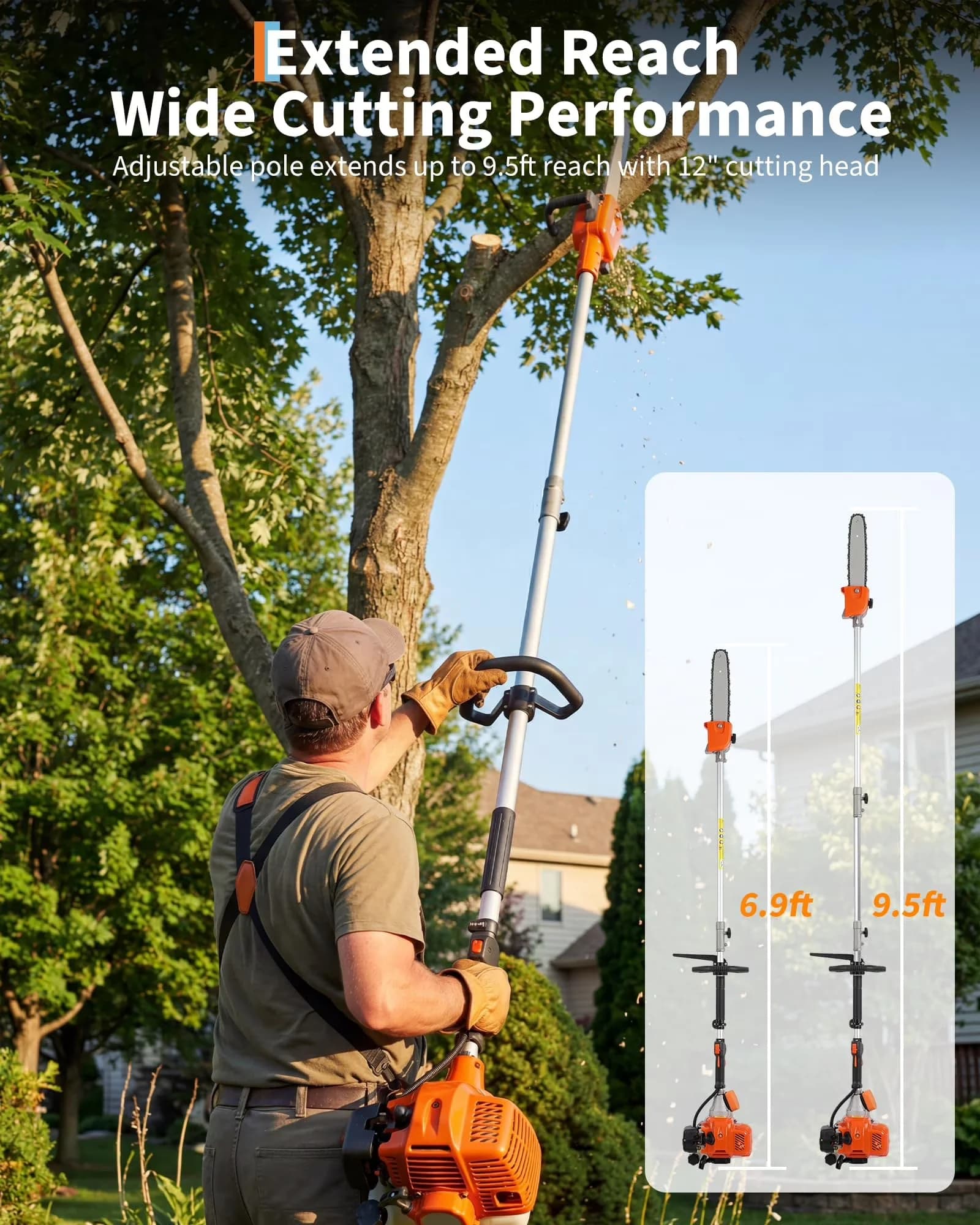 Essential Pole Saw with Anti-Vibration, Automatic Chain Oiler - Blue for Garden Model 75816D