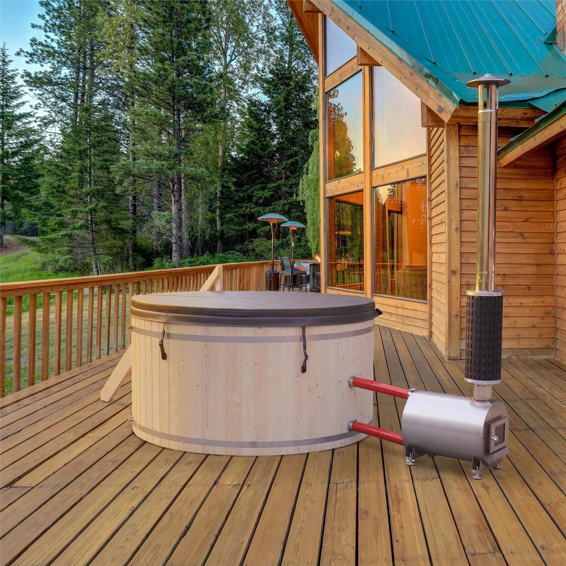 Hot Tub Essential with Energy Efficient, Wooden paddle included to stir water, Wood-Fired Heater - Beige Model 2843E6