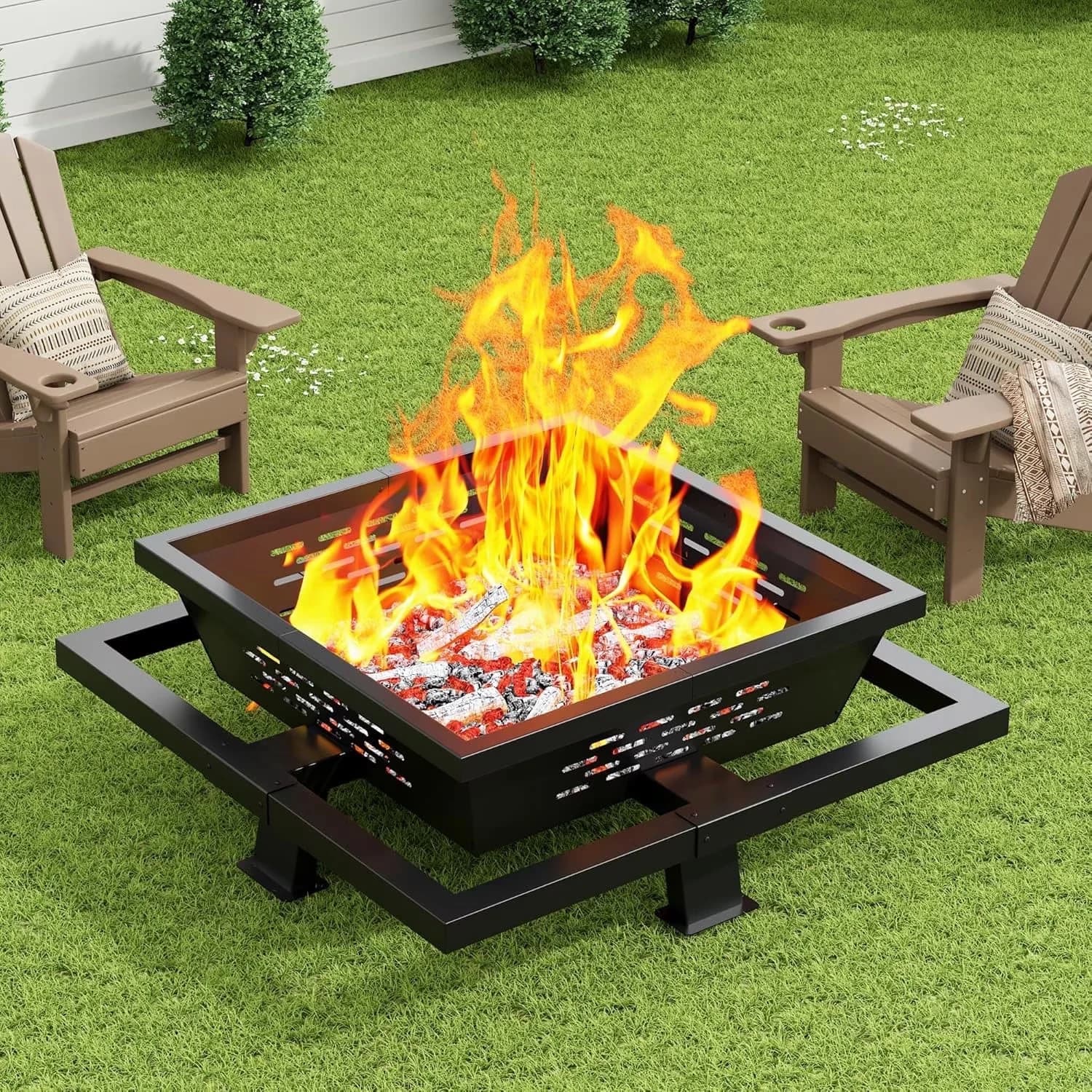 Premium Outdoor Heating with Rust Resistant, 36" Fire Pit - Black Metal for Outdoor, Camping Model F9CF7F