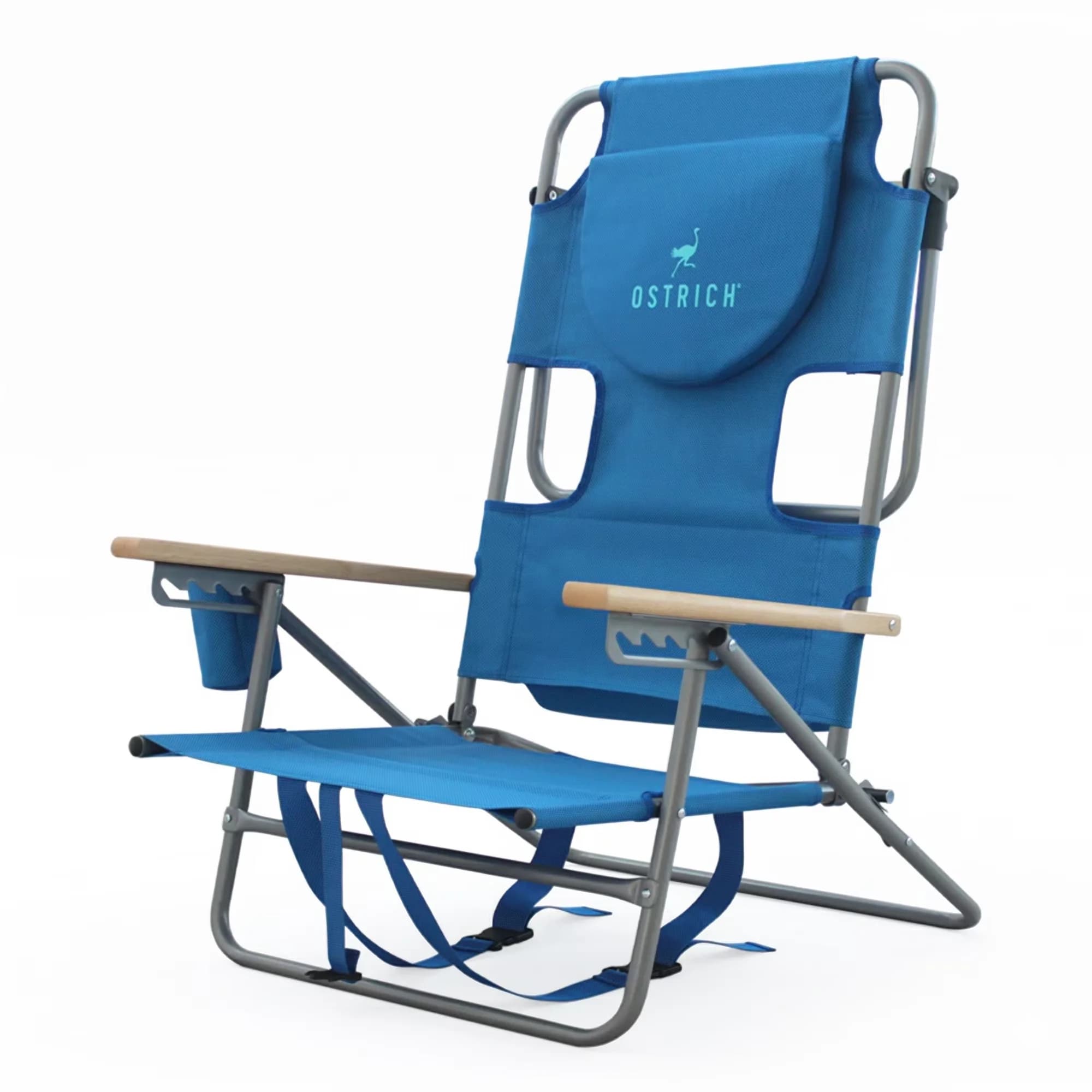 Efficient Beach Chair with Folding, Face Hole & Cup Holder, The Tommy-O Backpacker - Blue Model 4B32D5