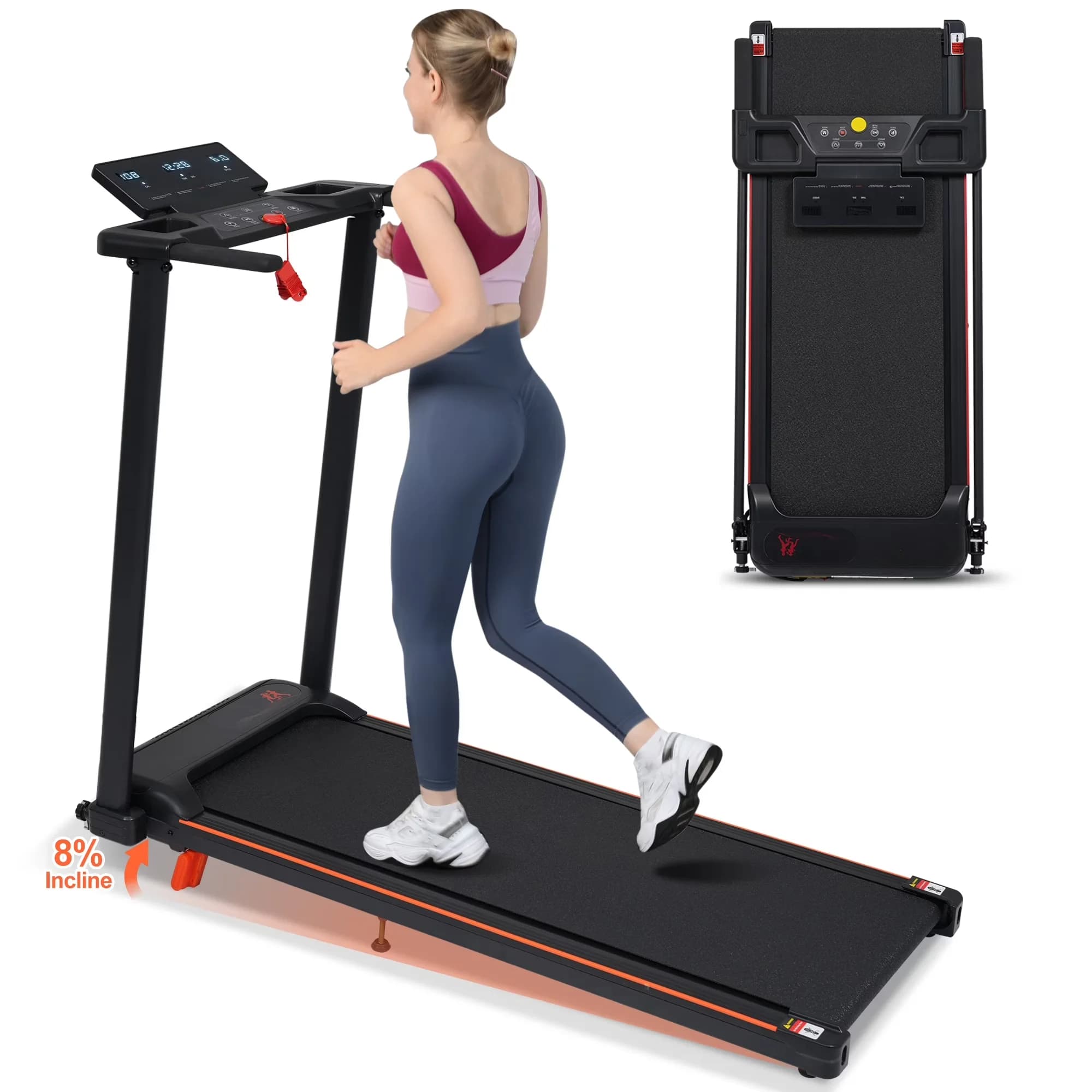 Essential Home Gym with LED, 8% Incline, Portable Folding Treadmill - Metal Black Model BC6682