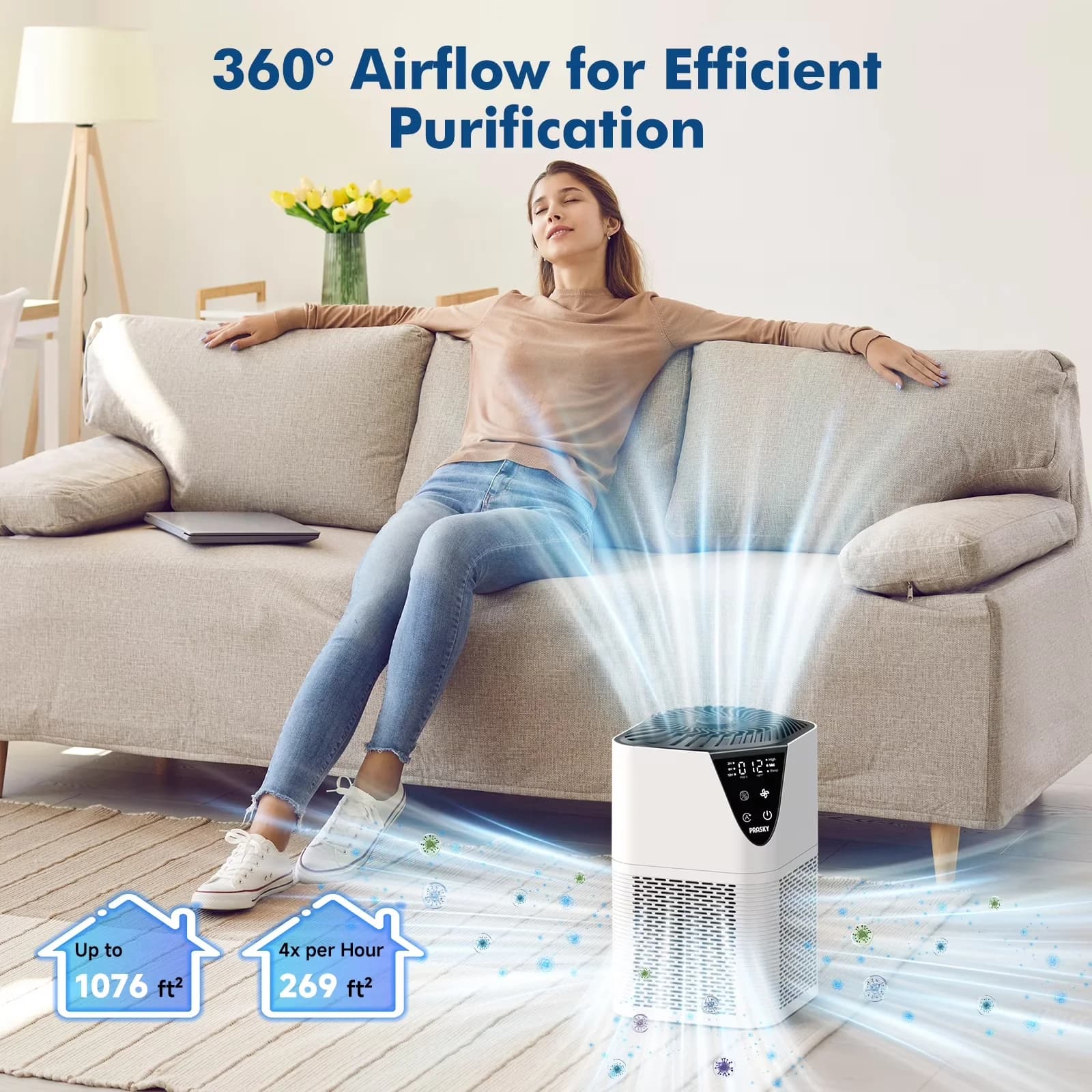 Air Purifier Sleek with Filter Change Indicator, Smart Technology Capable - White for Home Model 9B0AE2