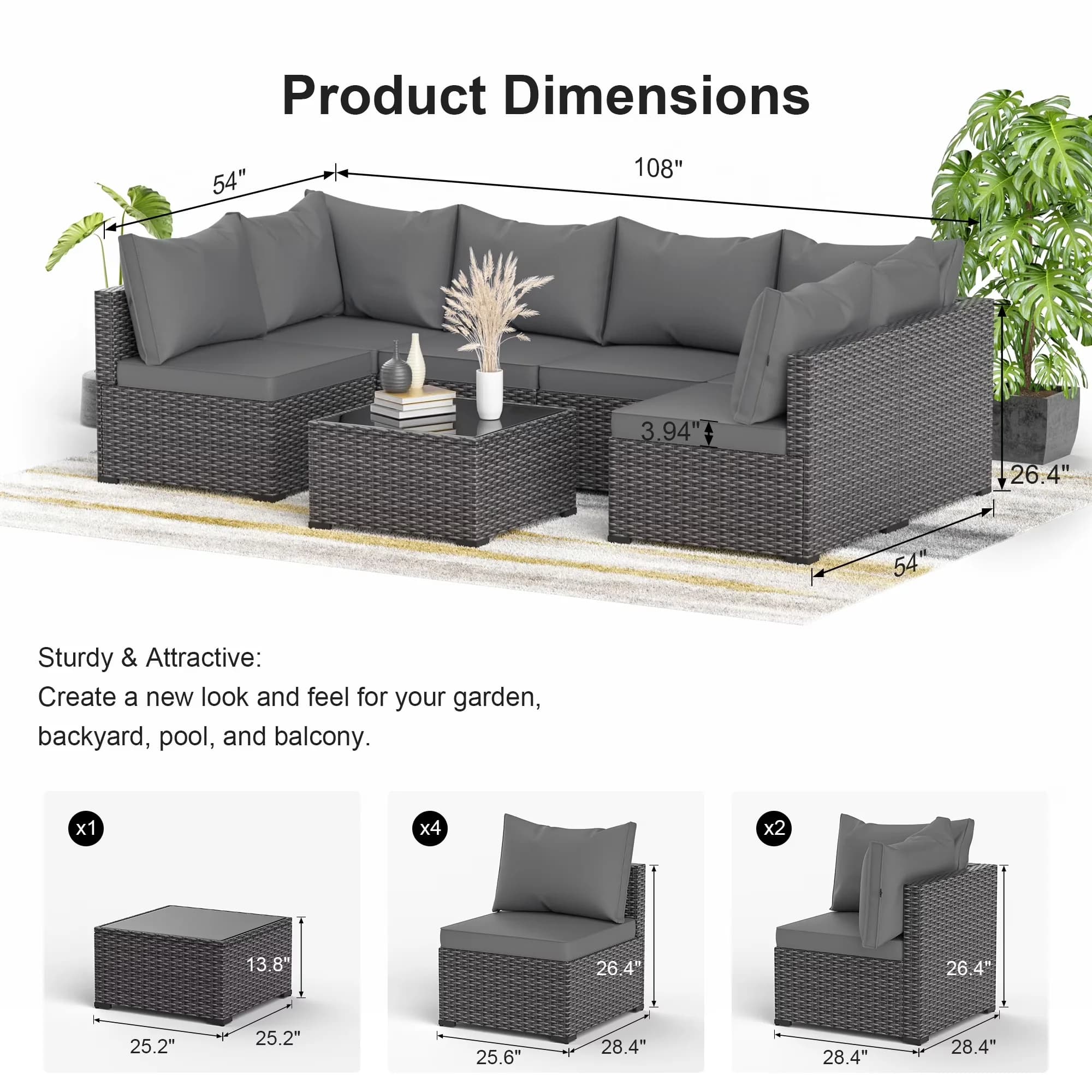Sleek Outdoor Sofas Sectional with Weatherproof, Grey - Patio - Residential Grade Model 832B79