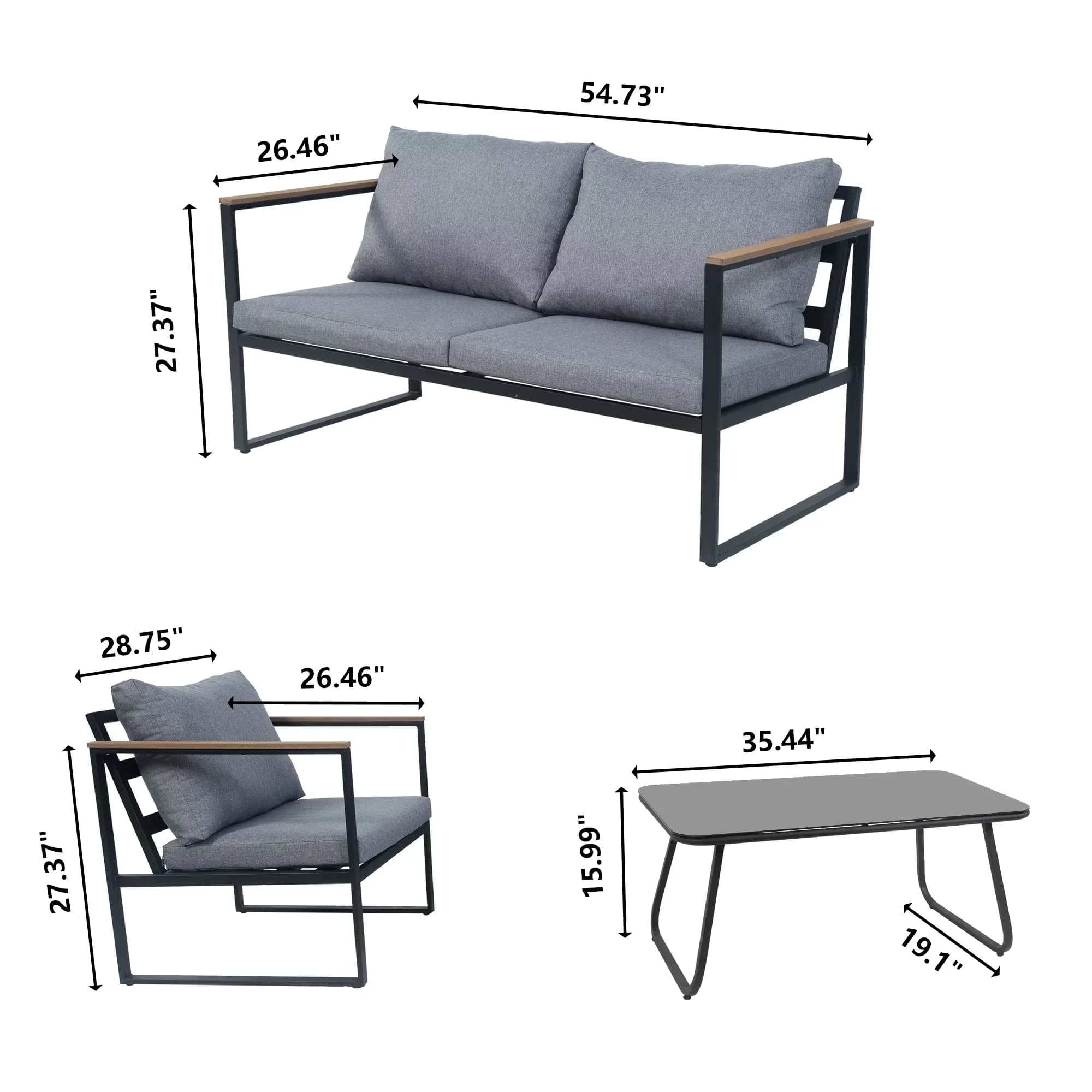 Professional Patio Conversation Set with Weatherproof, Water-Resistant Cushions & Glass Table - Brown Model E89D97