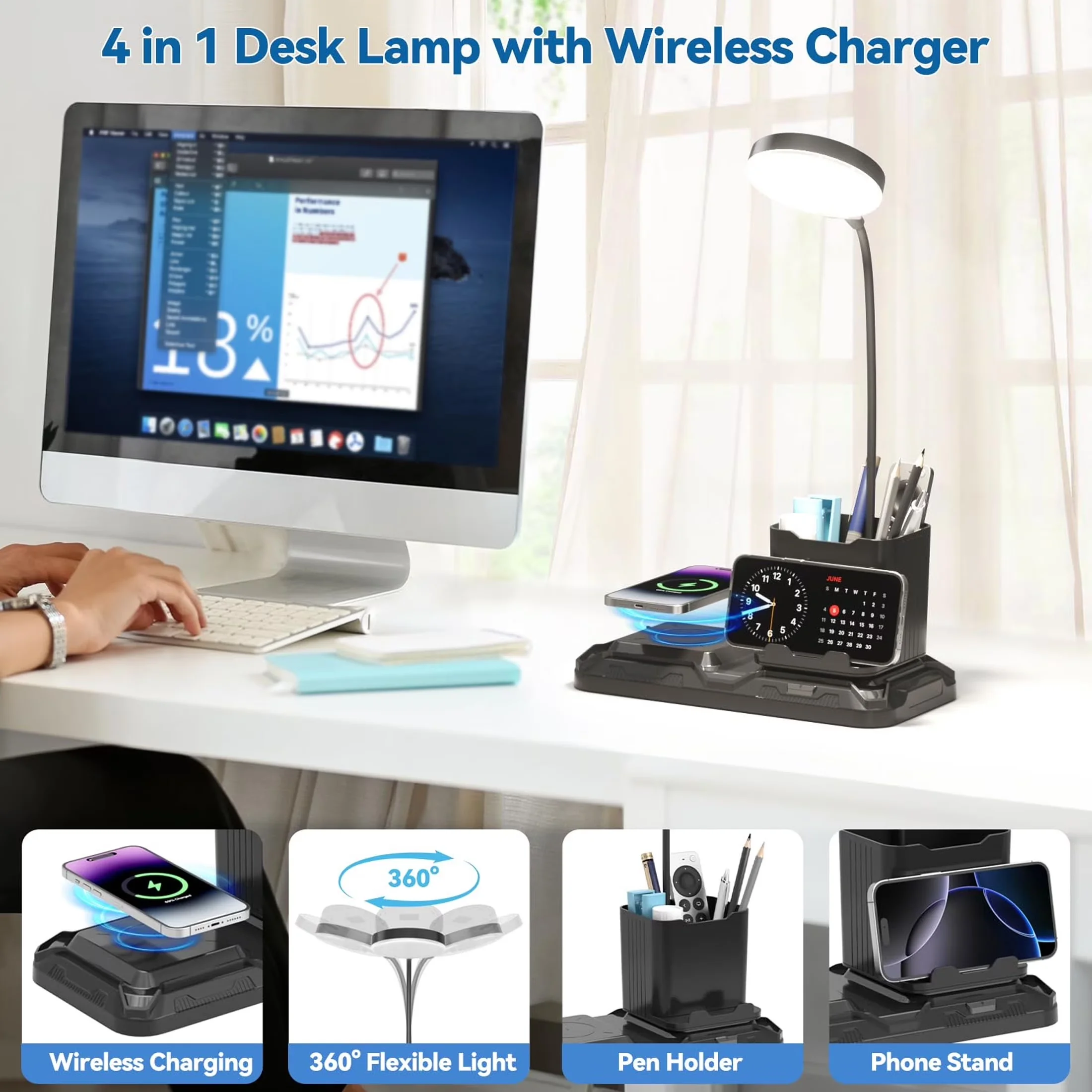 Desk Lamp Compact with LED, Energy Efficient - Abs Black for Home Office, Dorm Model 0F6E07