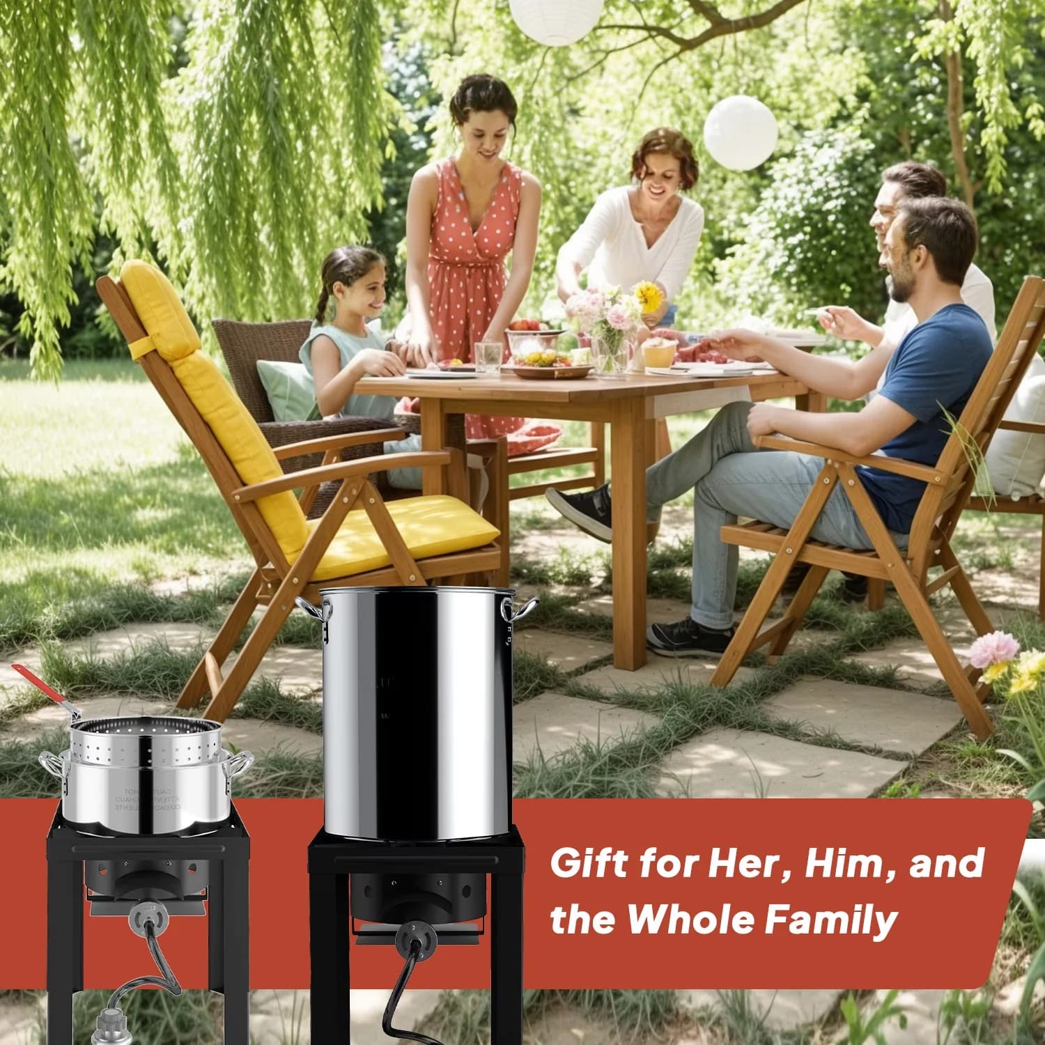 Outdoor Fryer Compact with 55000 BTU, Crawfish Boiler, Fish - Stainless Steel Silver Model 843CC7